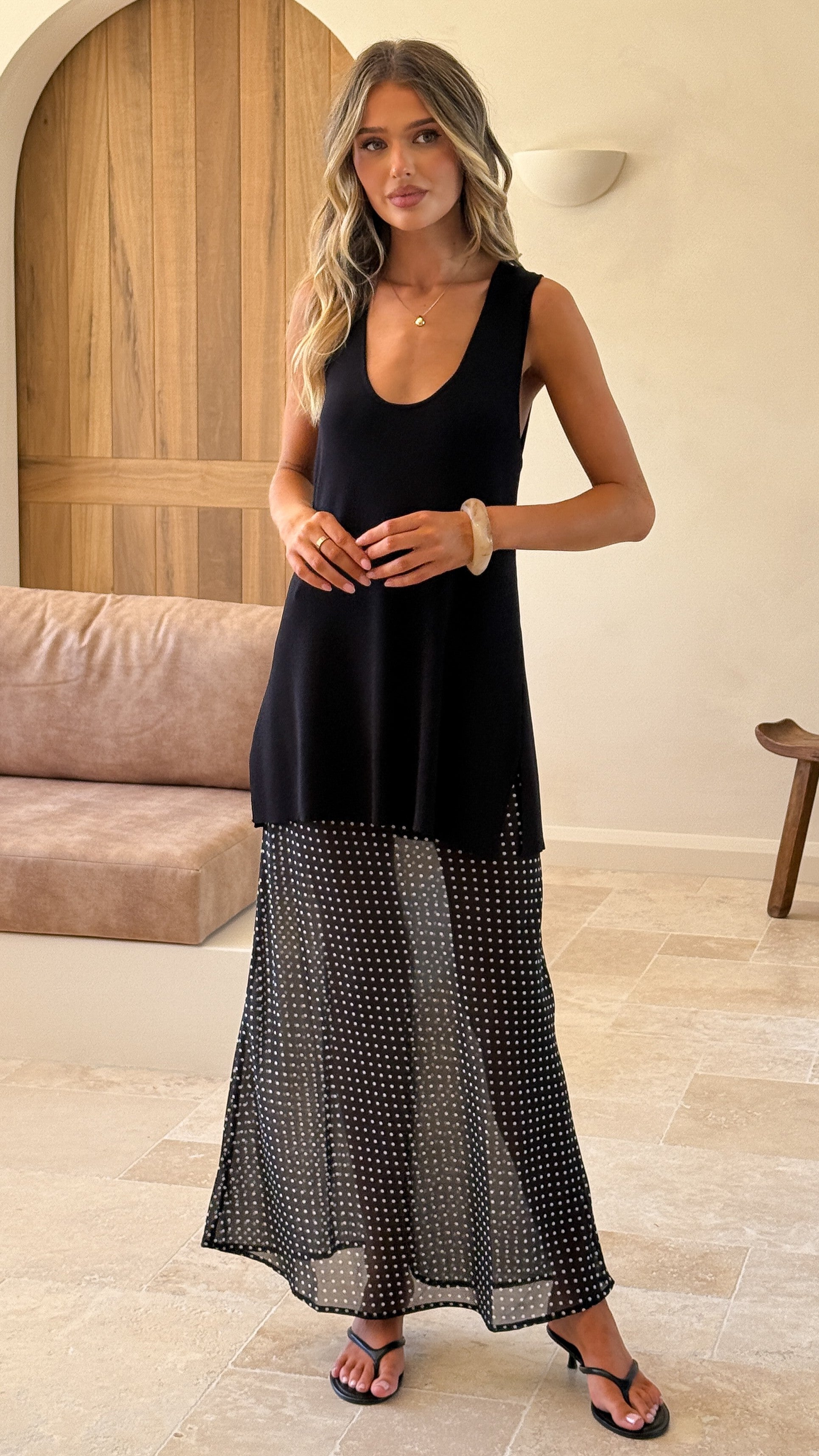 Onella Sheer Maxi Skirt - Black/White Spot - Billy J