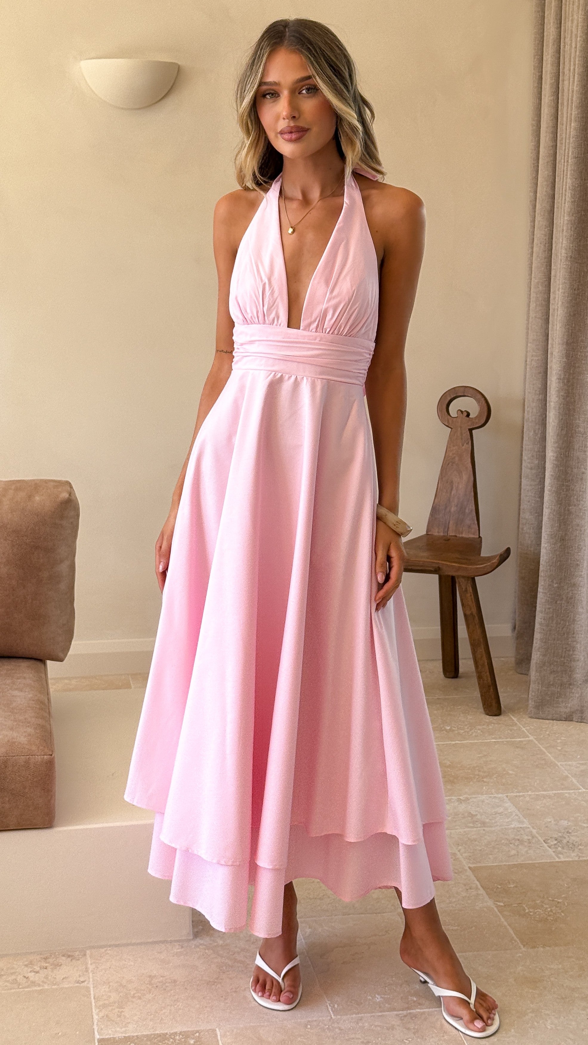 Kathy Halter Neck Maxi Dress - Light Pink - Billy J