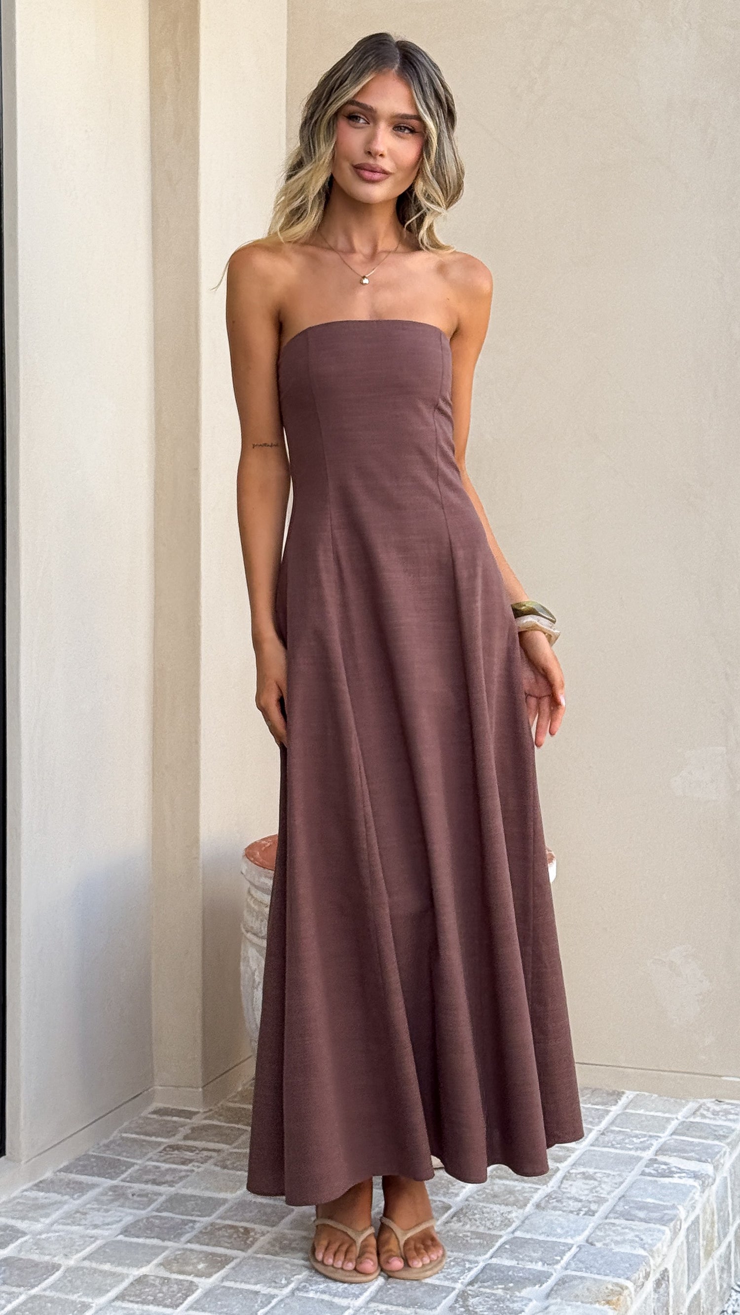 Astrid Strapless Maxi Dress - Chocolate - Billy J