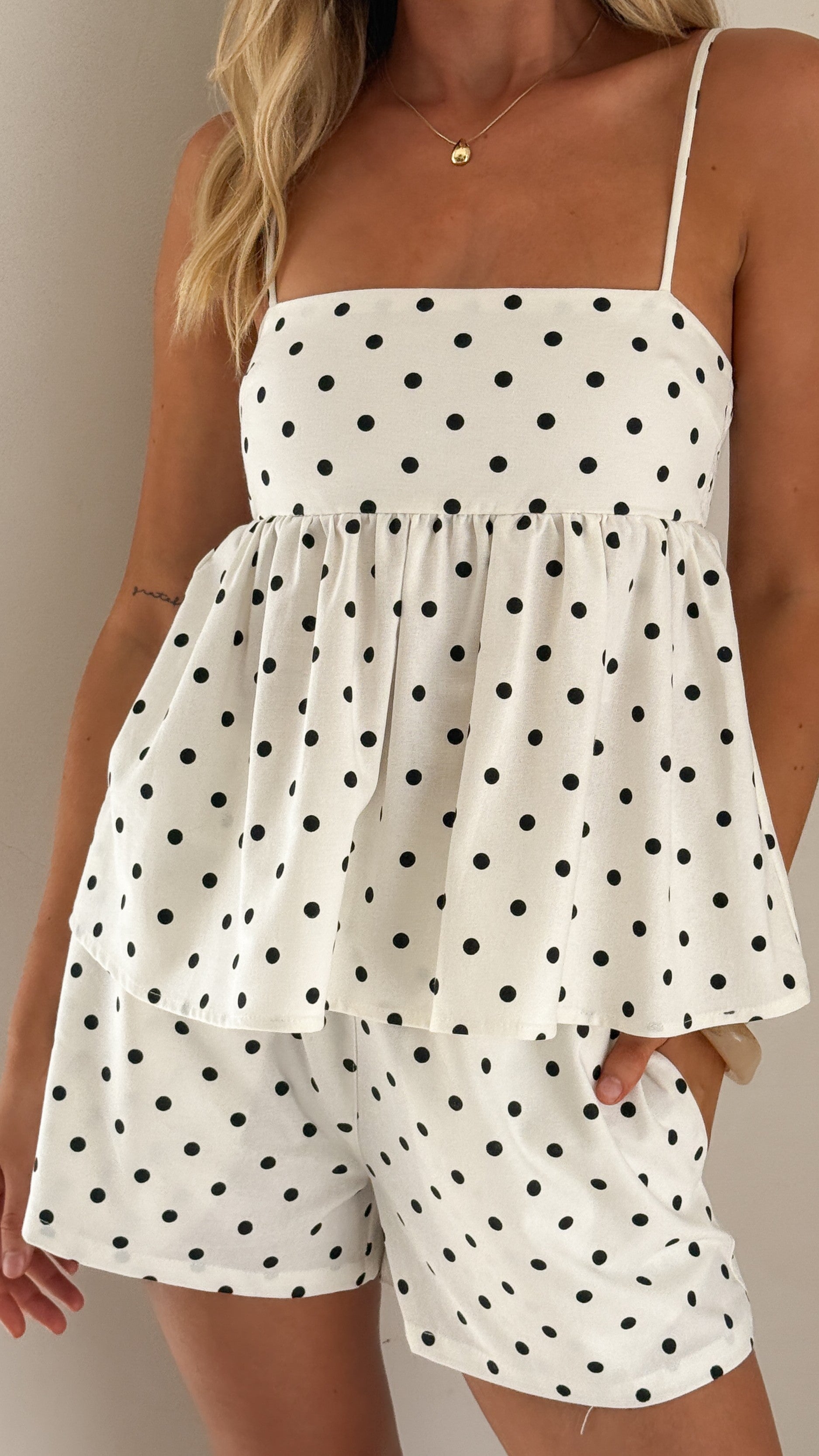 Fiana Top - White/Black Polka Dot - Billy J