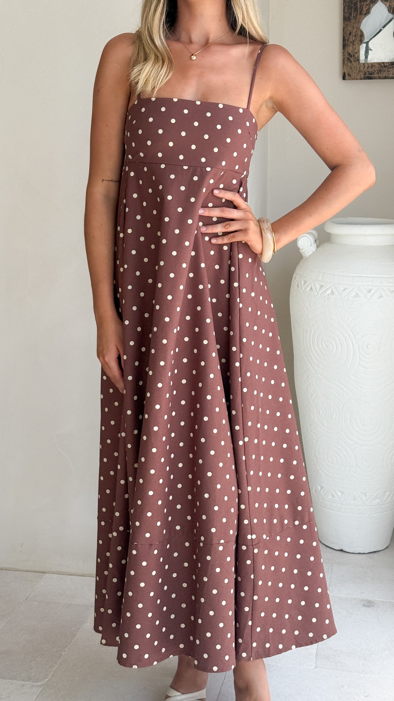 Elie Maxi Dress - Chocolate/Cream Polka Dot - Billy J