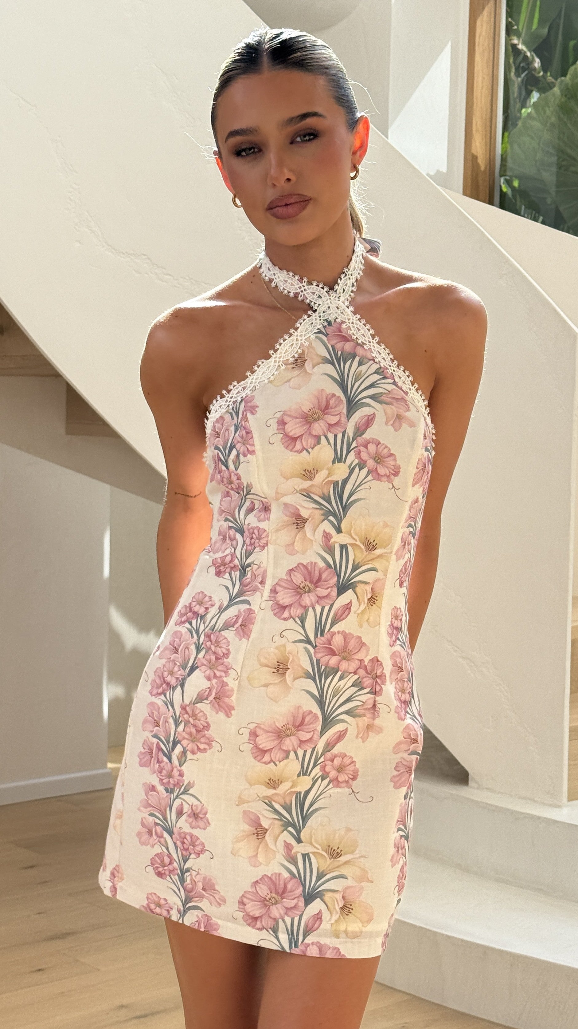 Stelia Mini Dress - Cream/Pink Floral - Billy J