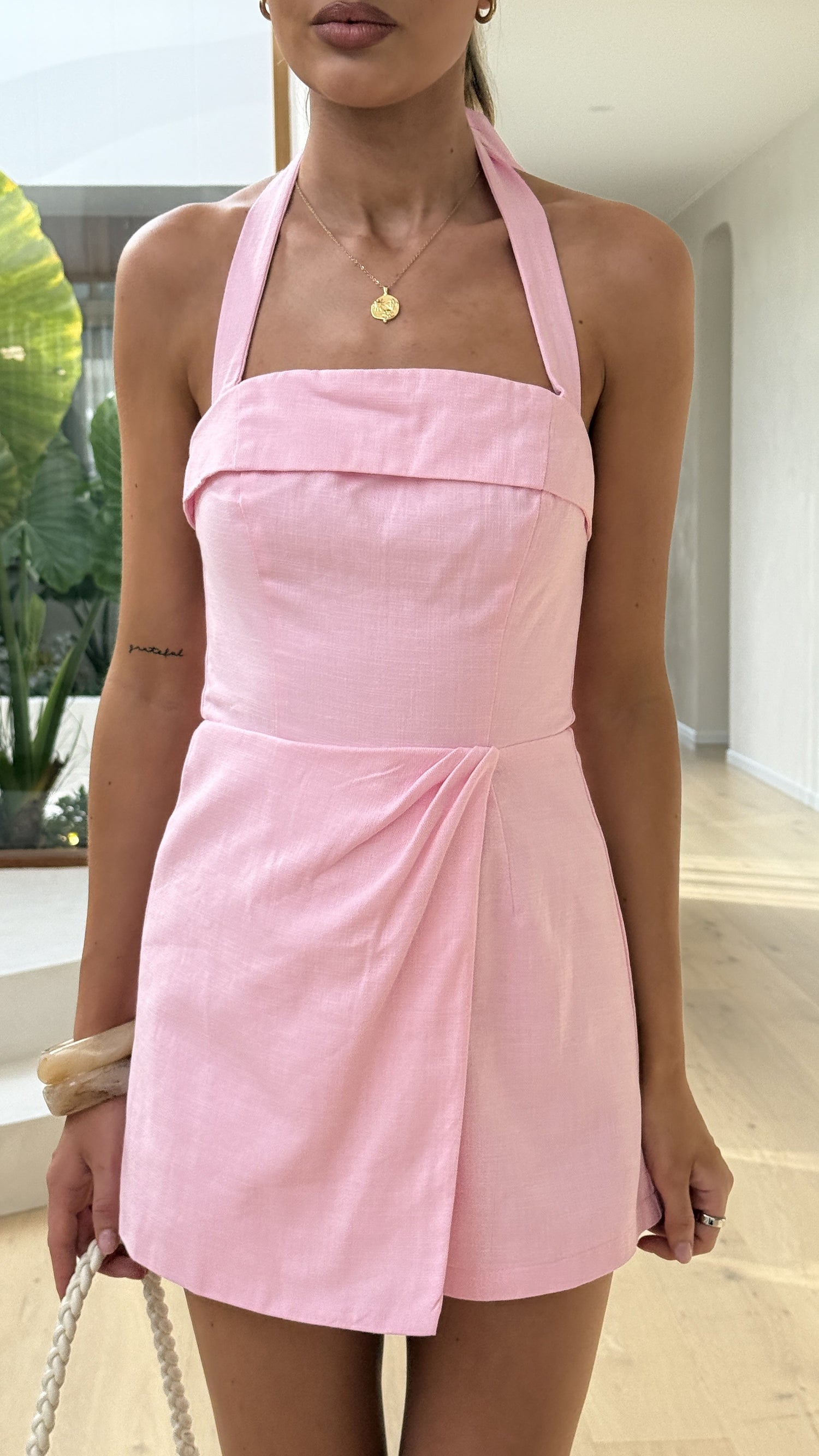 Siara Halter Neck Playsuit - Pink - Billy J