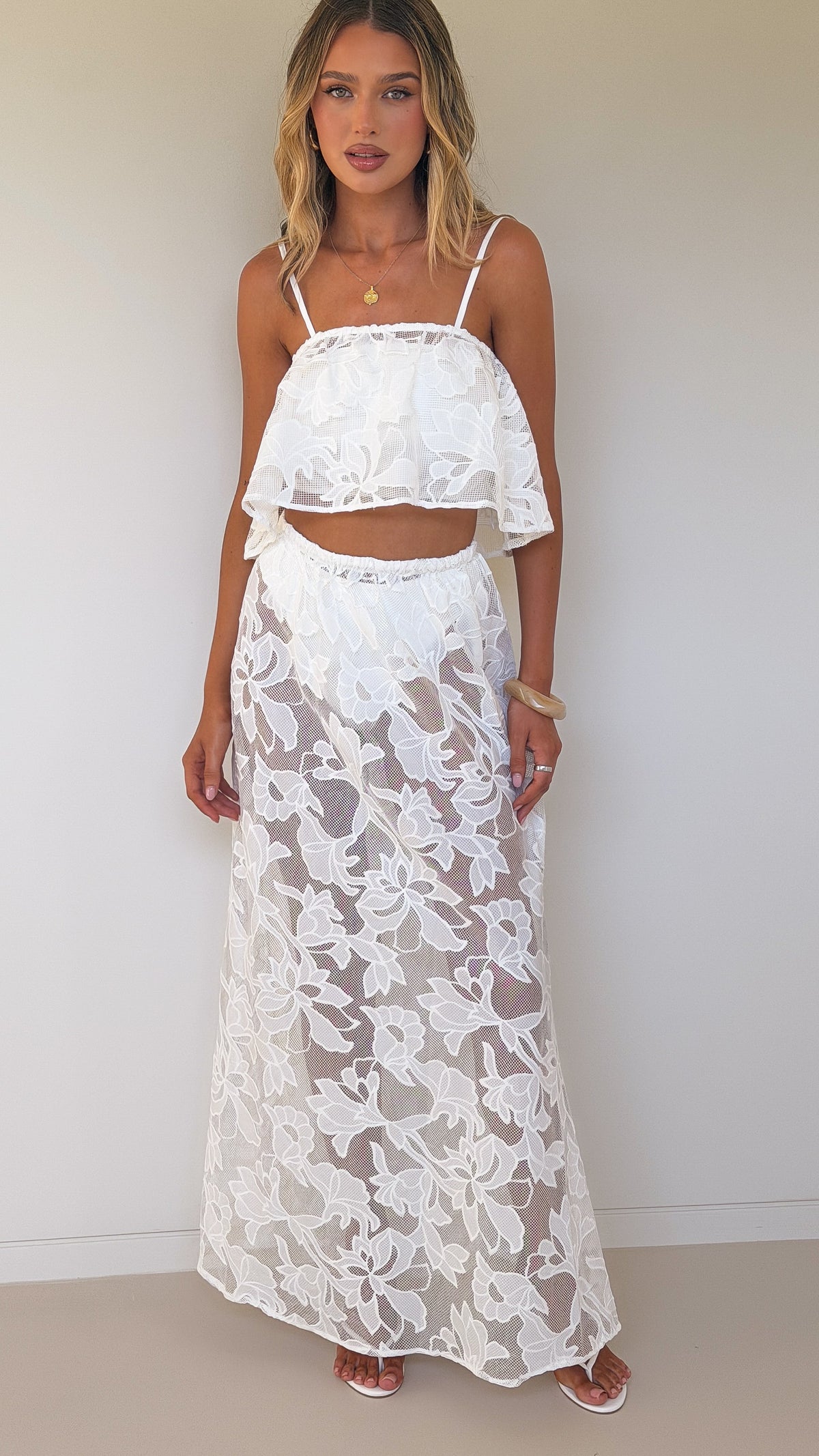 Stella Maxi Skirt - White Bloom Lace - Billy J