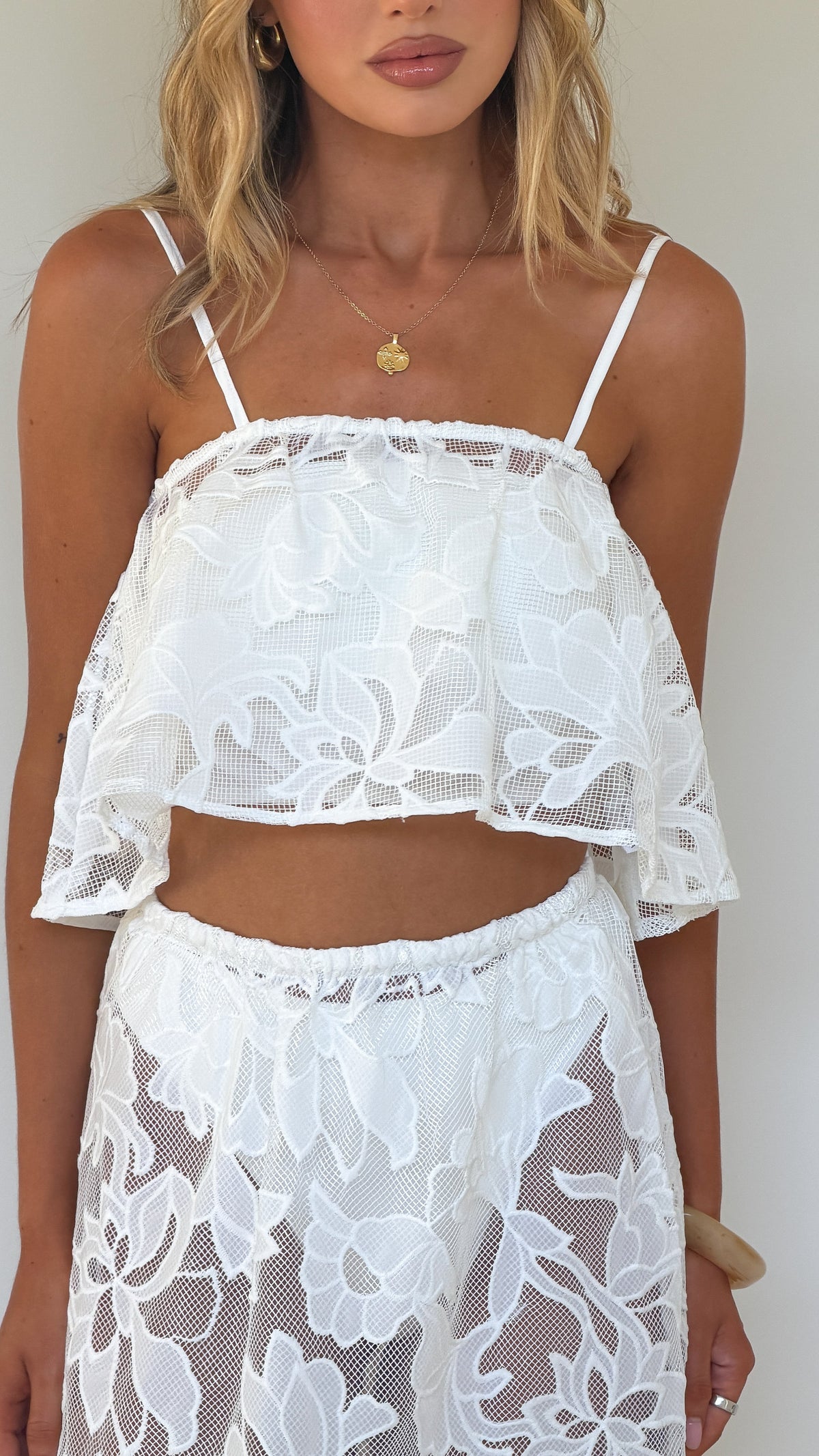 Stella Crop Top - White Bloom Lace - Billy J