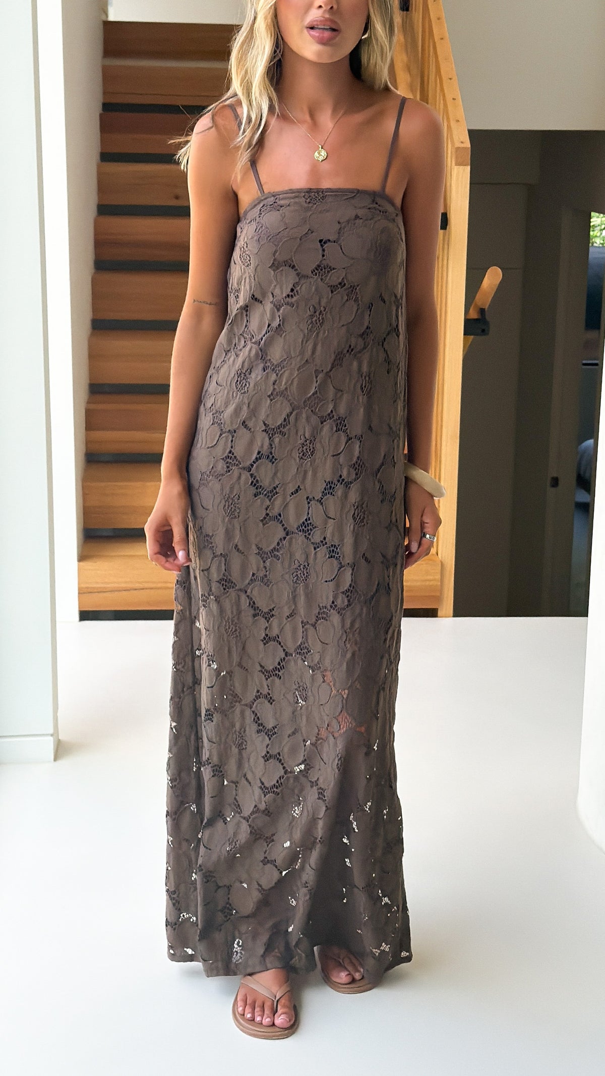 Oaklynn Maxi Dress - Chocolate/Lace - Billy J