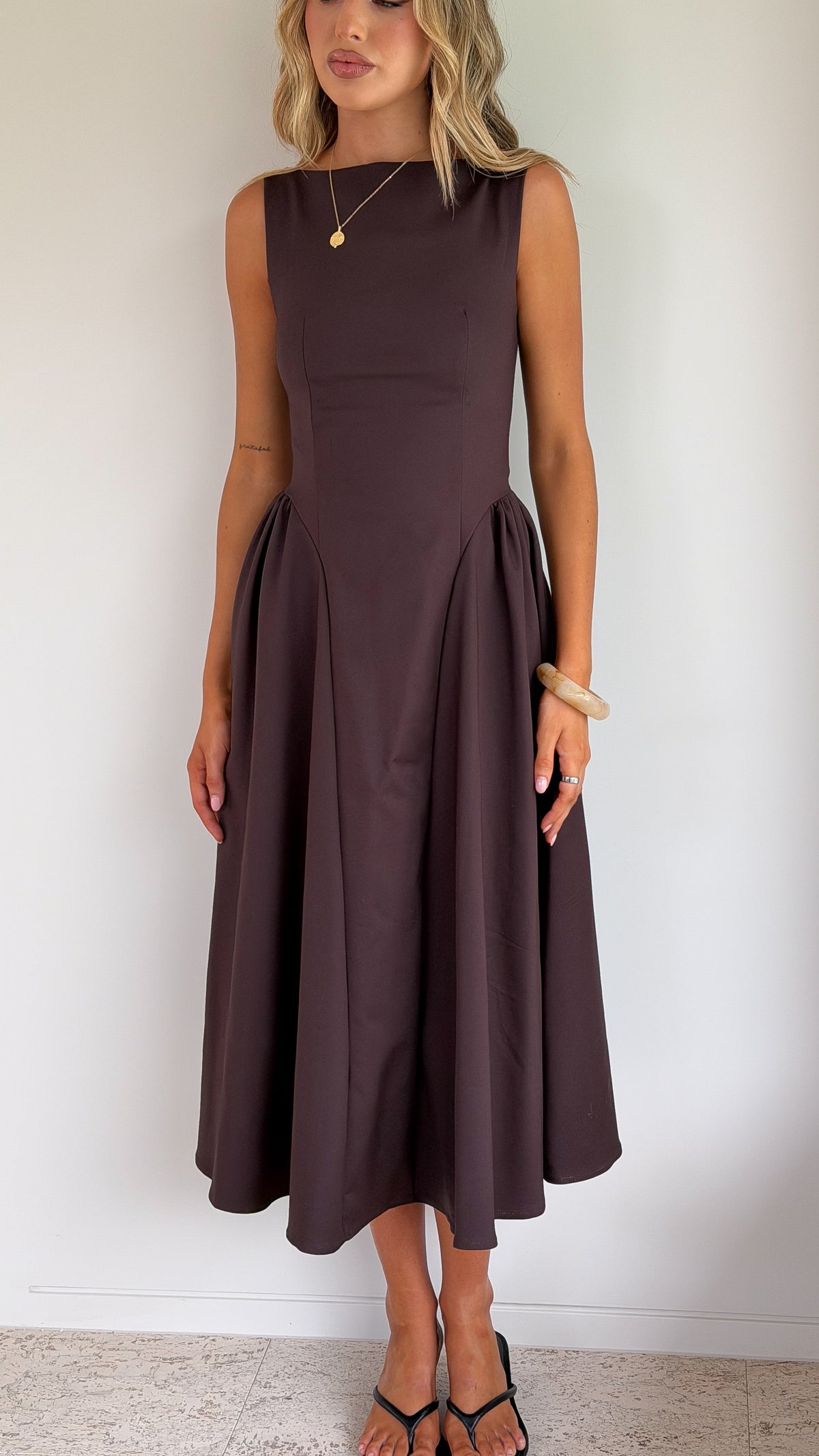 Khloe Midi Dress - Chocolate - Billy J