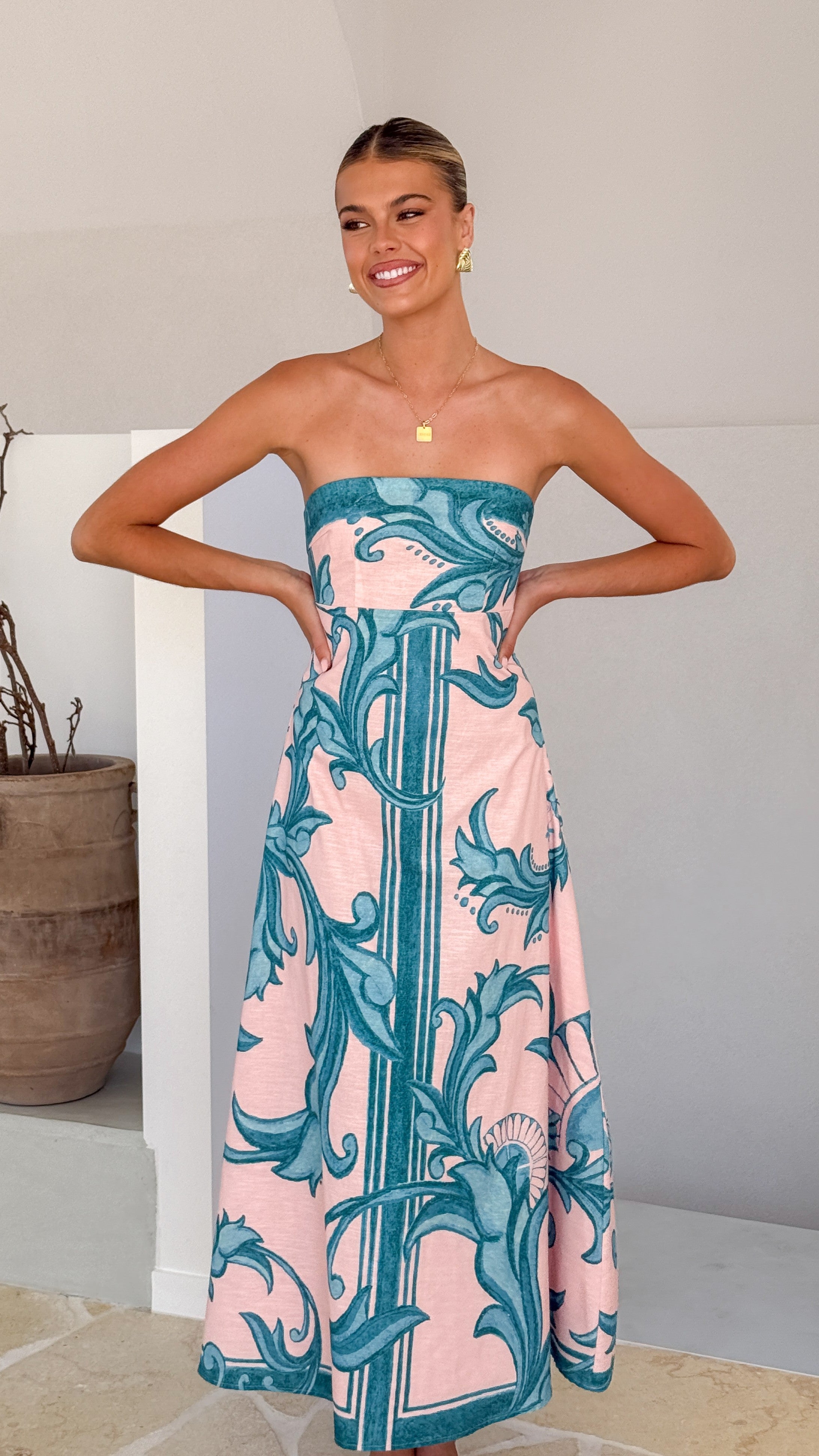Madra Maxi Dress - Aqua / Pink Zayna - Billy J
