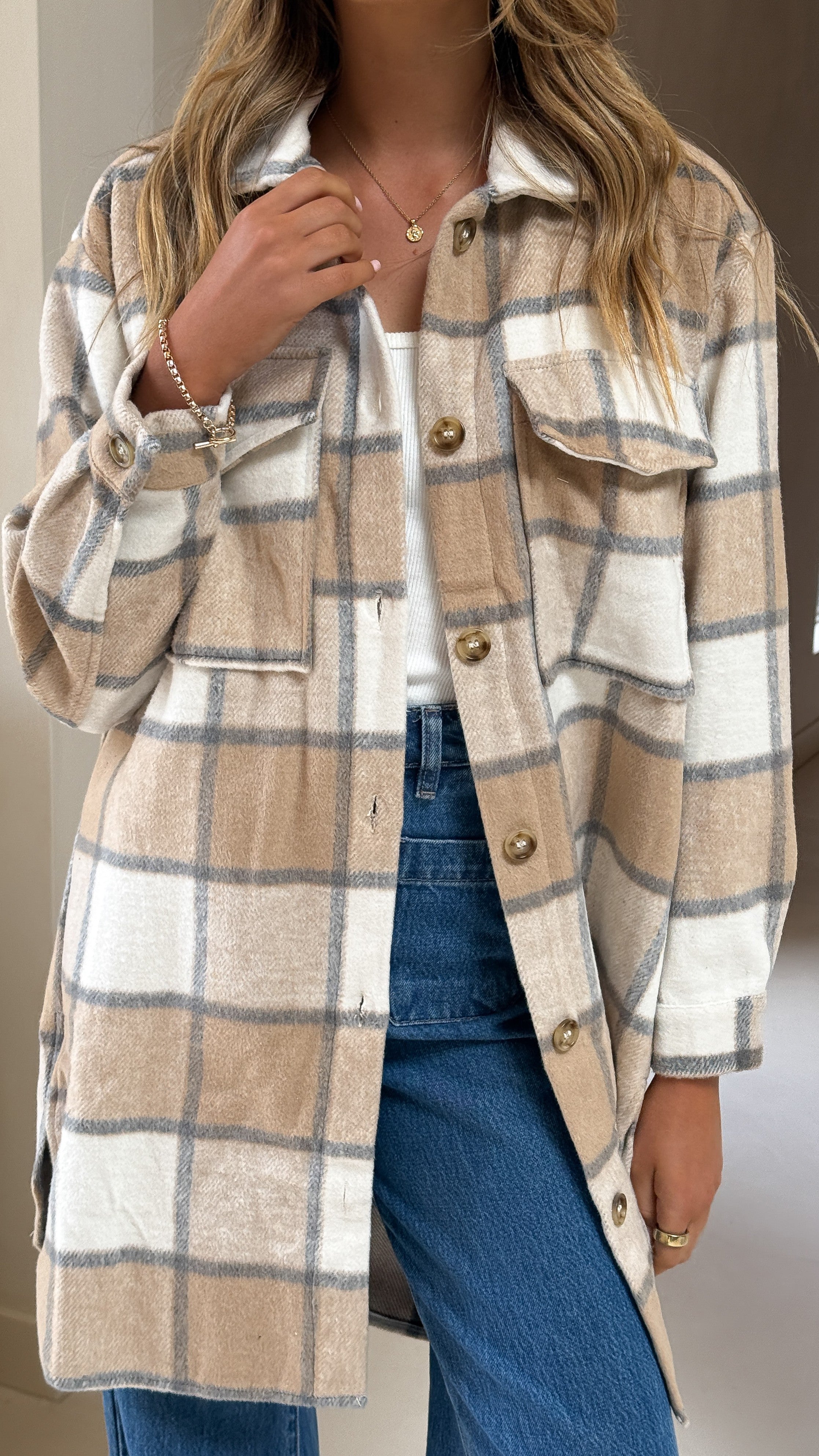 Saskia Jacket - Beige/Cream Check - Billy J