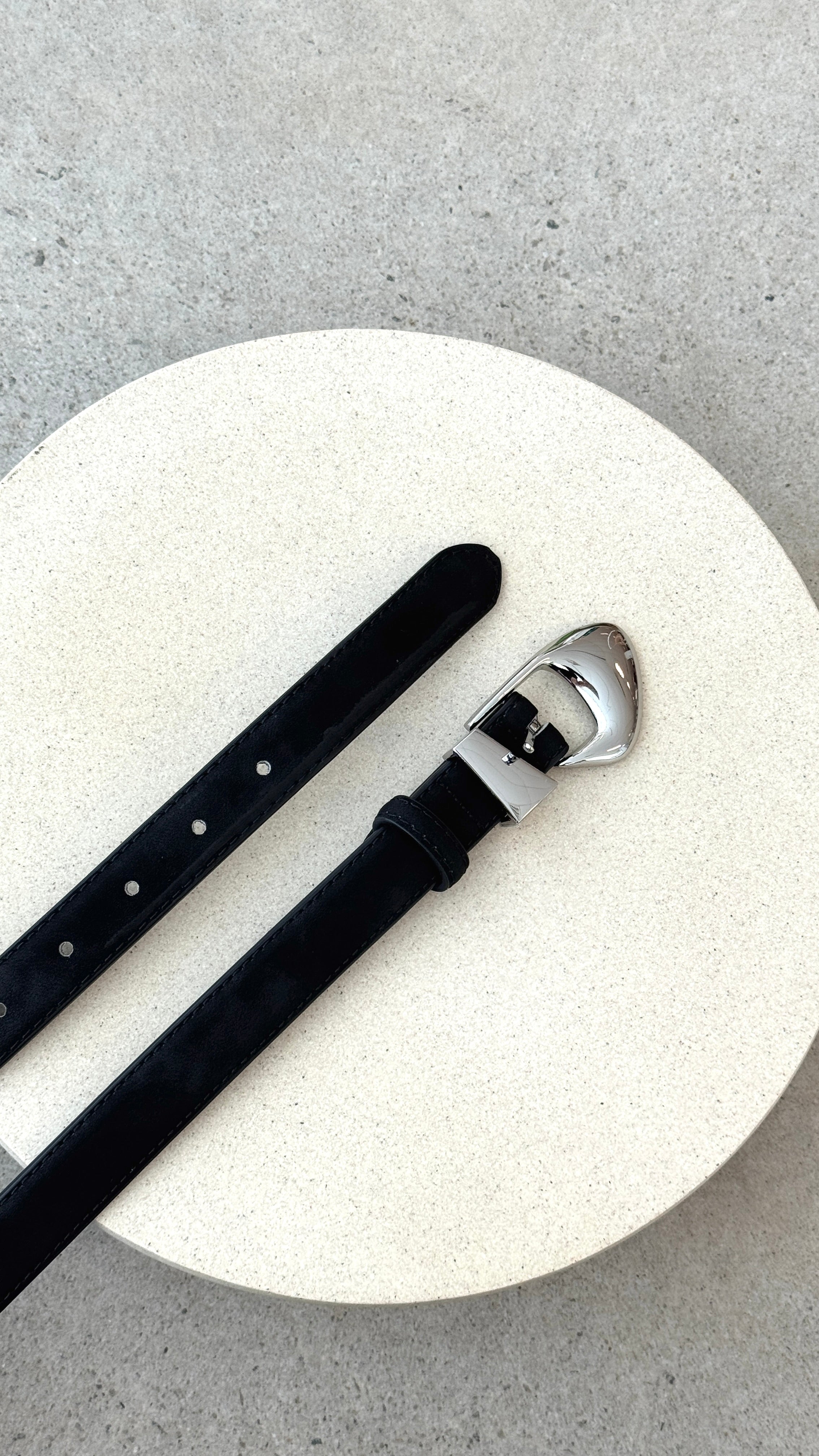 Evie Belt - Black Suede/Silver