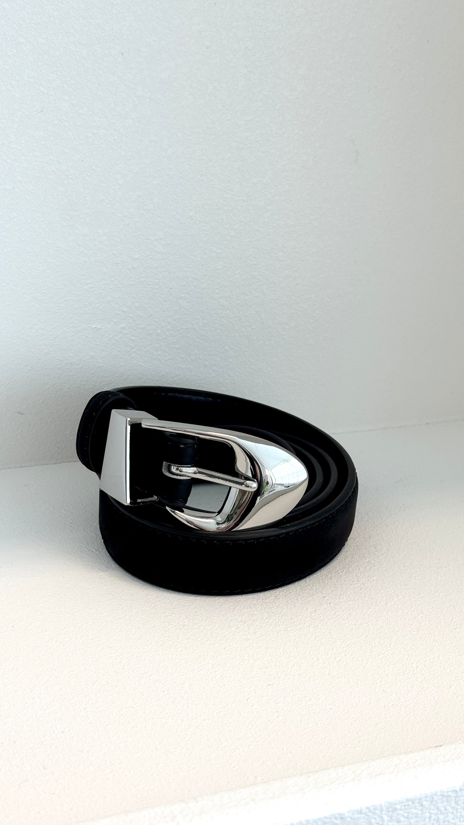 Evie Belt - Black Suede/Silver