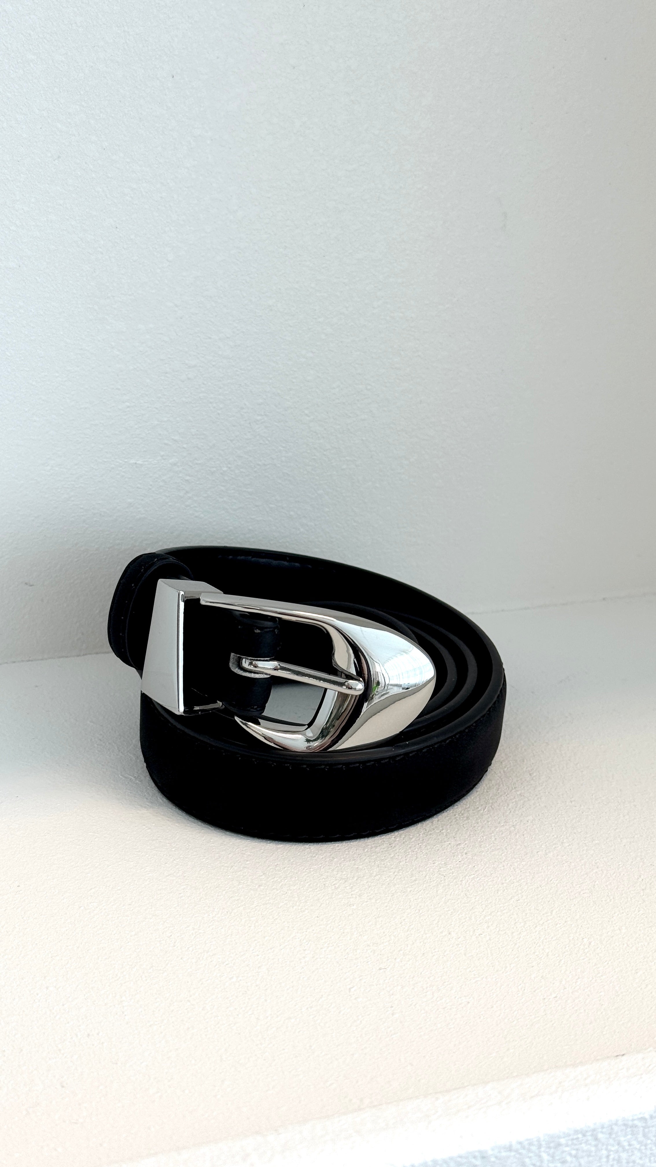 Evie Belt - Black Suede/Silver