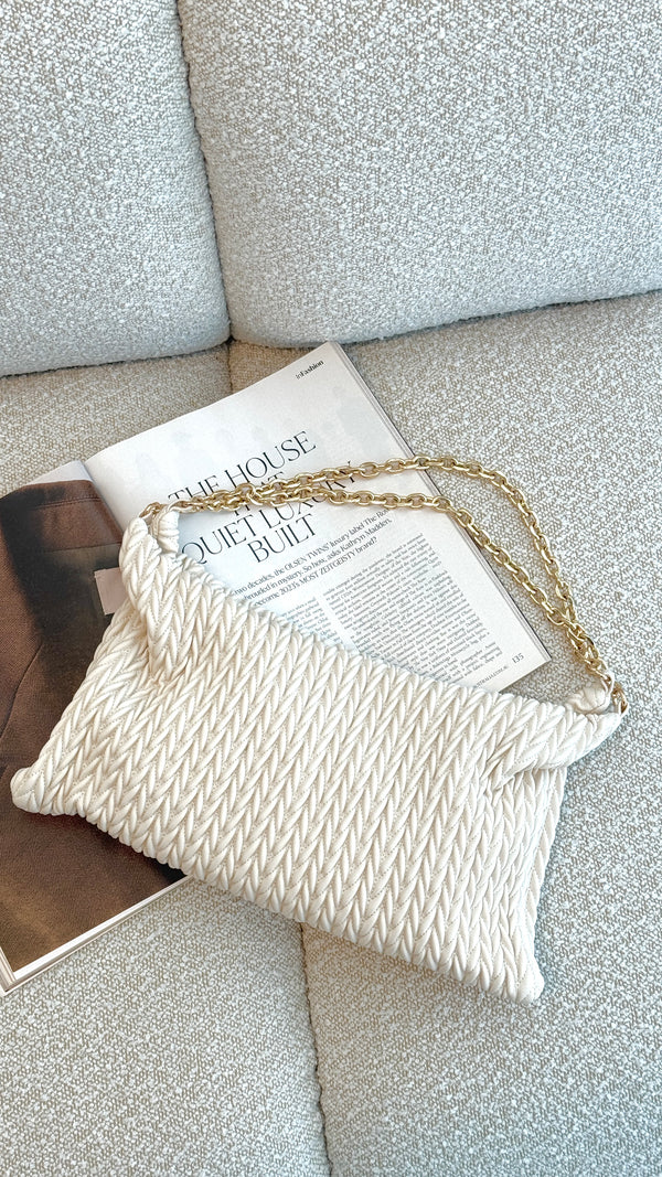 Arrow Weave Shoulder Bag - Stone