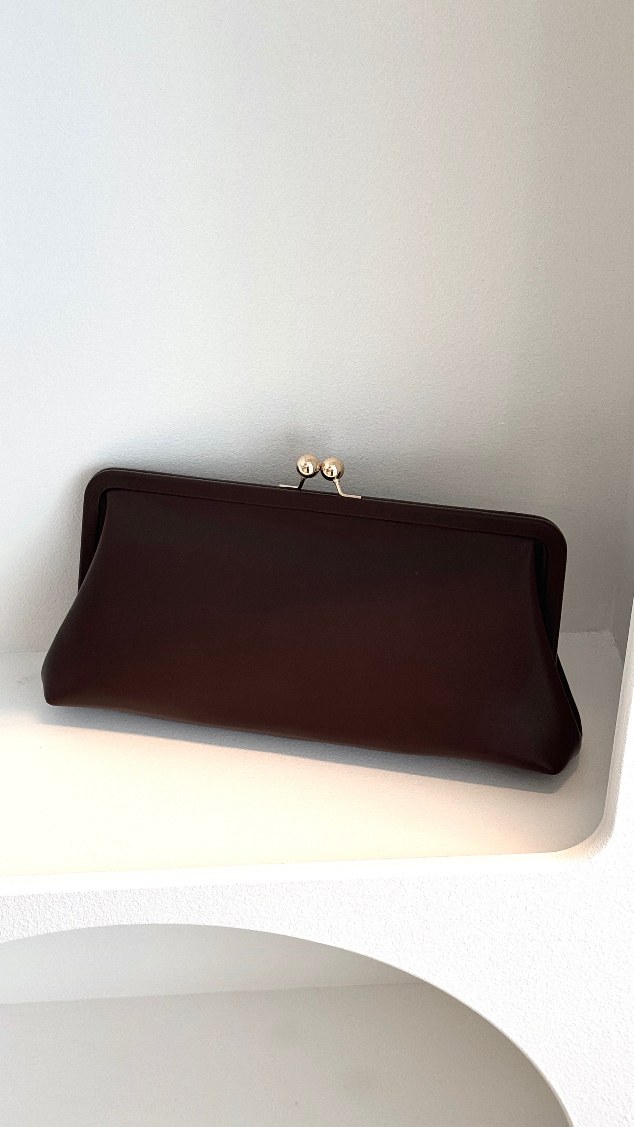 Clip Top Soft Rectangle Clutch - Chocolate - Billy J