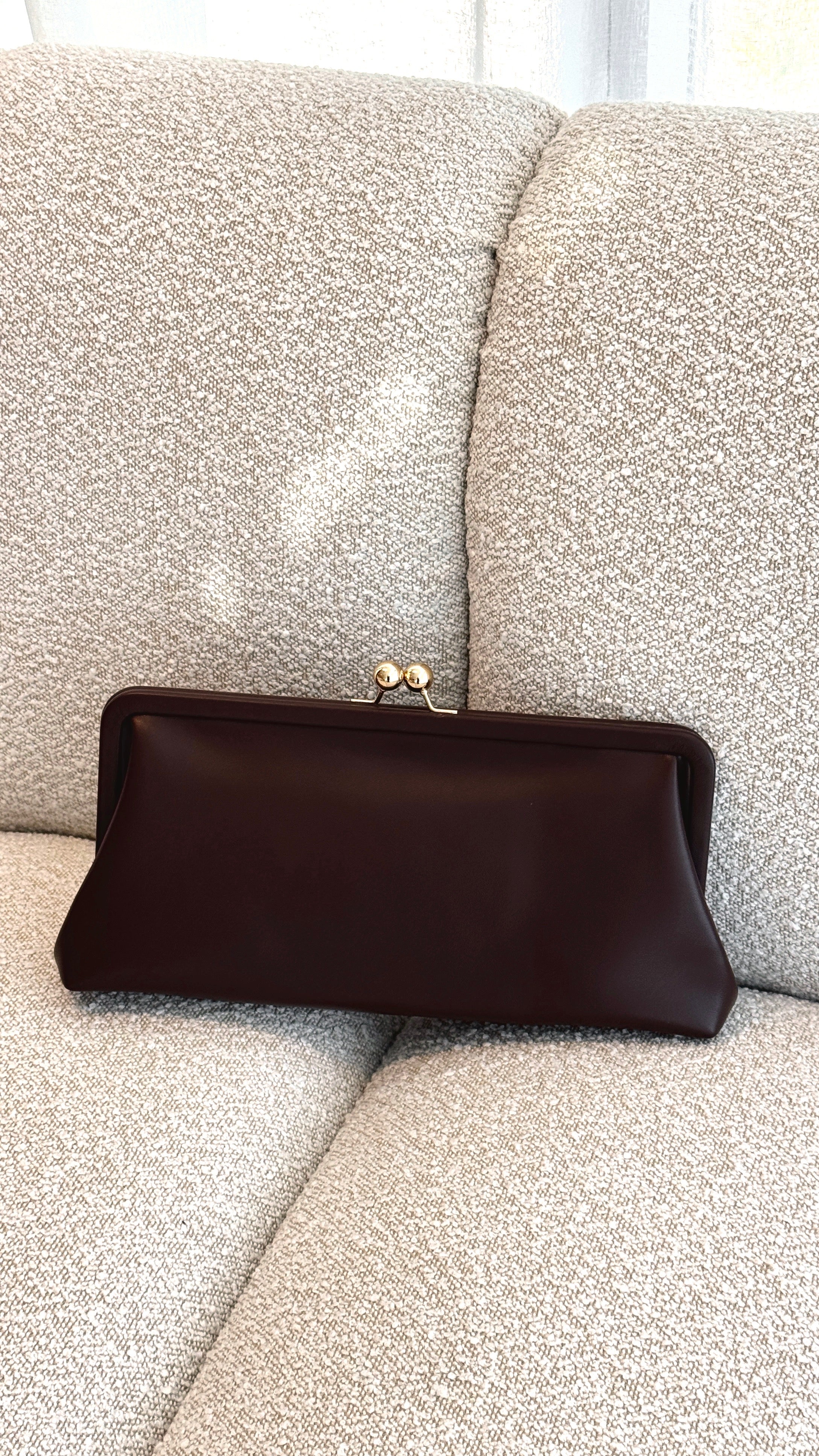 Clip Top Soft Rectangle Clutch - Chocolate - Billy J
