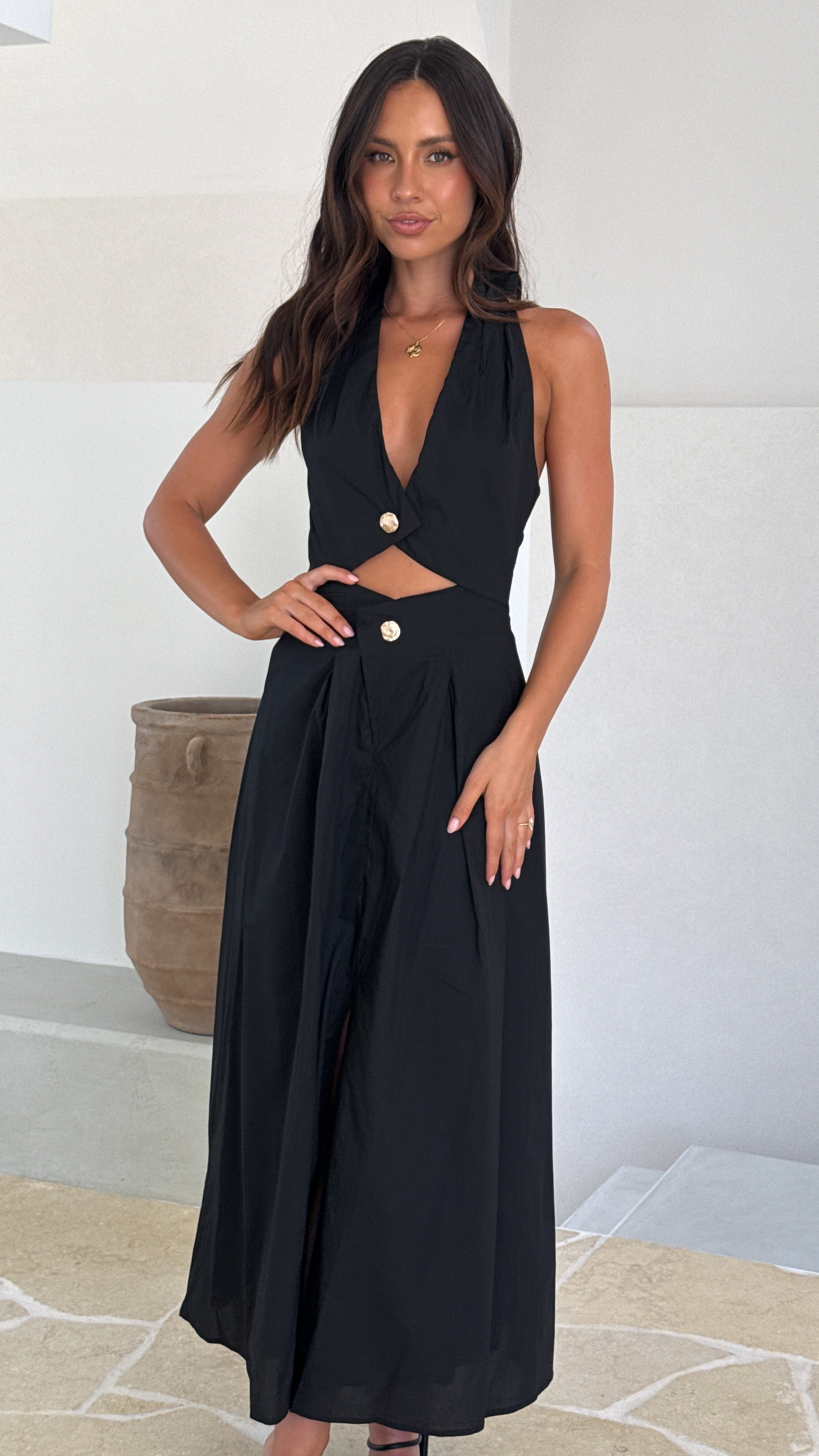 Wesley Halter Neck Maxi Dress - Black - Billy J