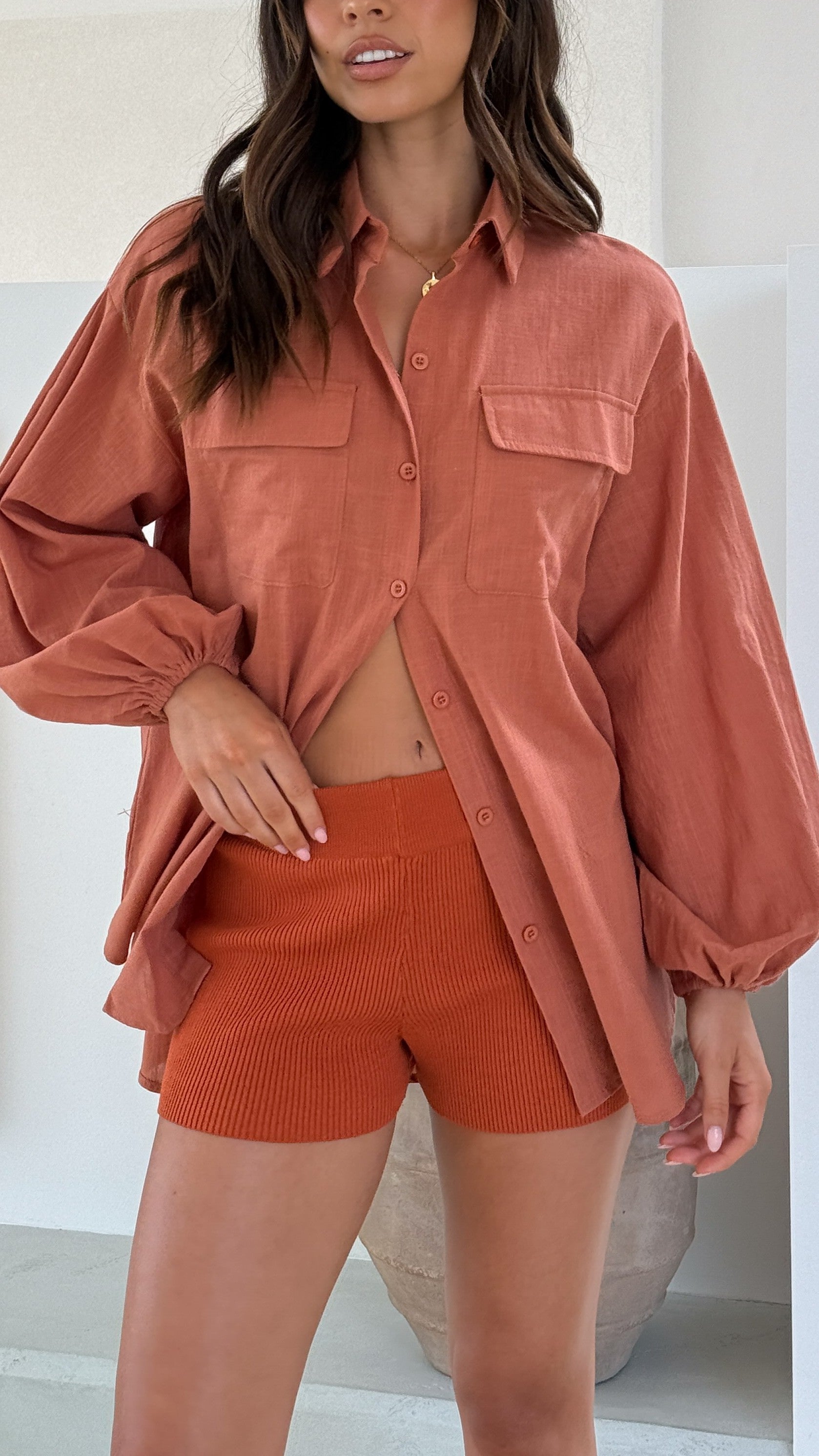 Bianca Knit Ribbed Shorts - Rust - Billy J