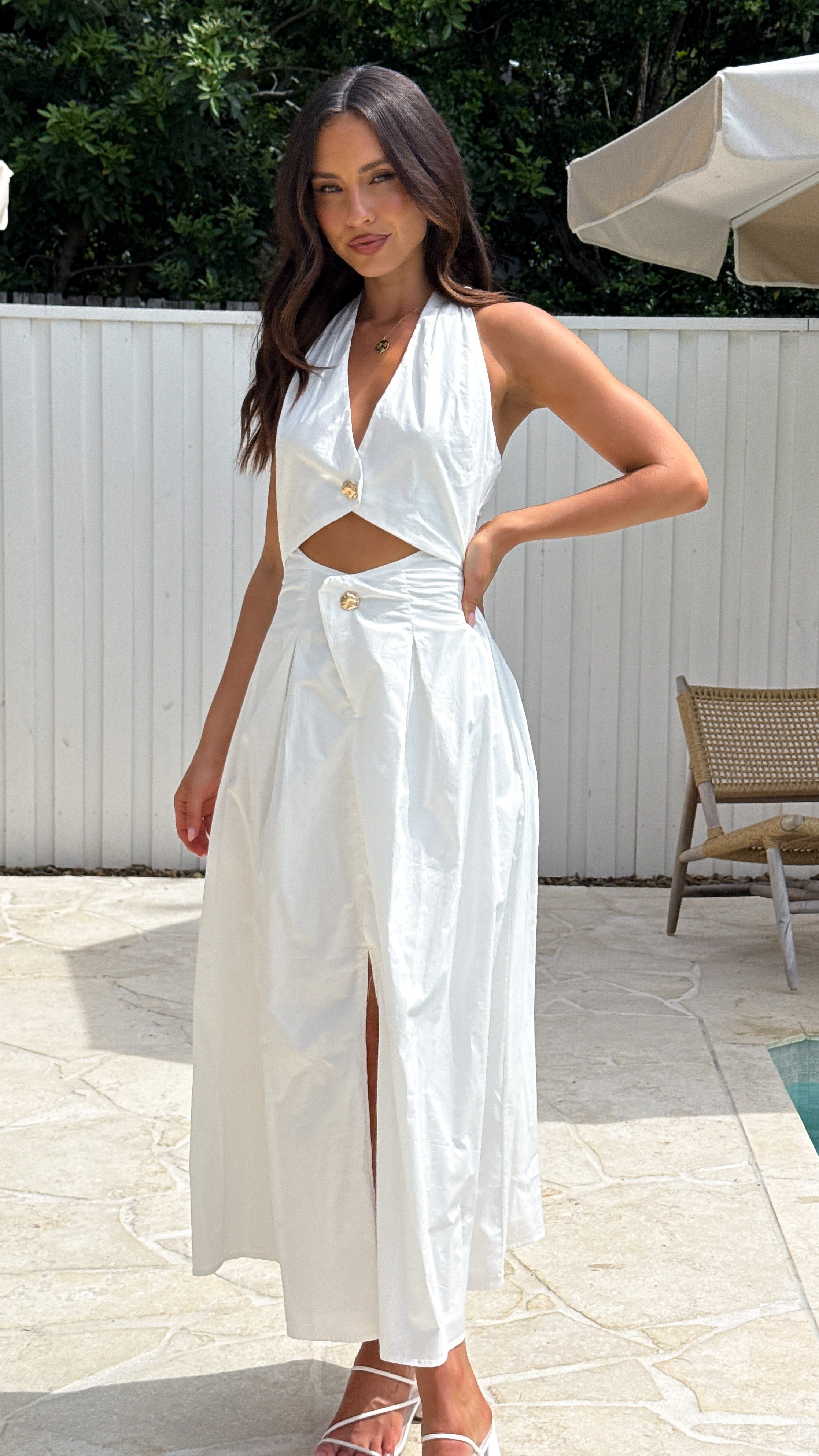 Wesley Halter Neck Maxi Dress - White - Billy J