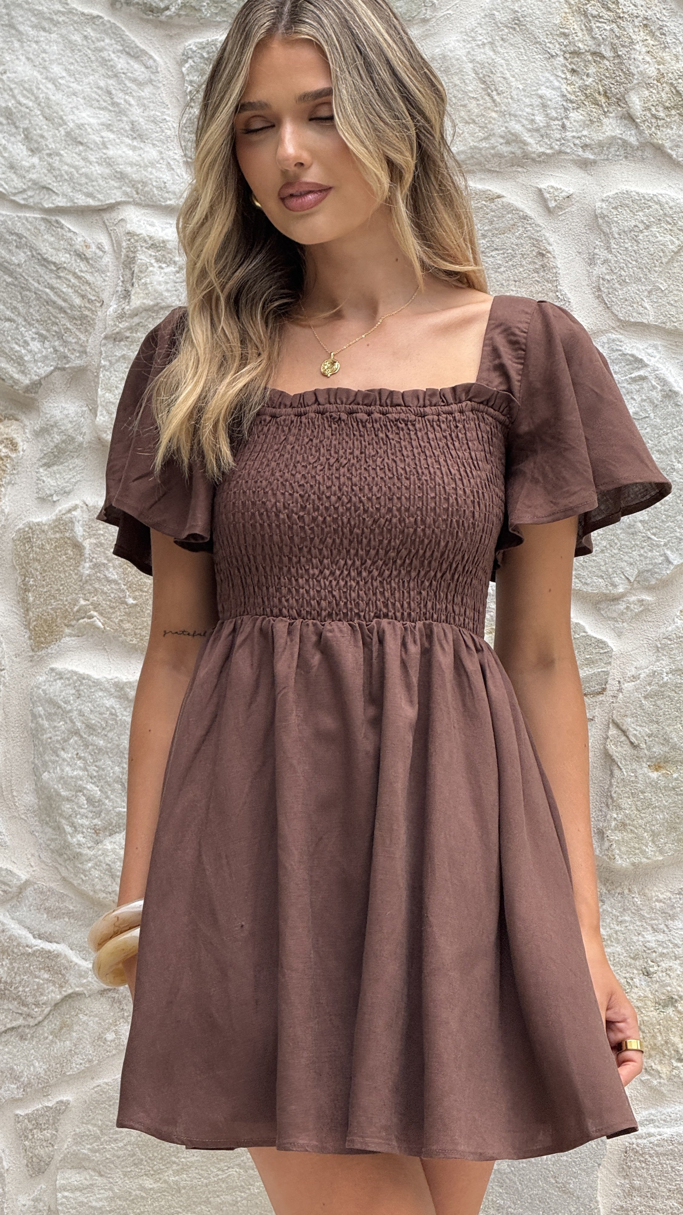 Molly Linen Mini Dress - Chocolate - Billy J