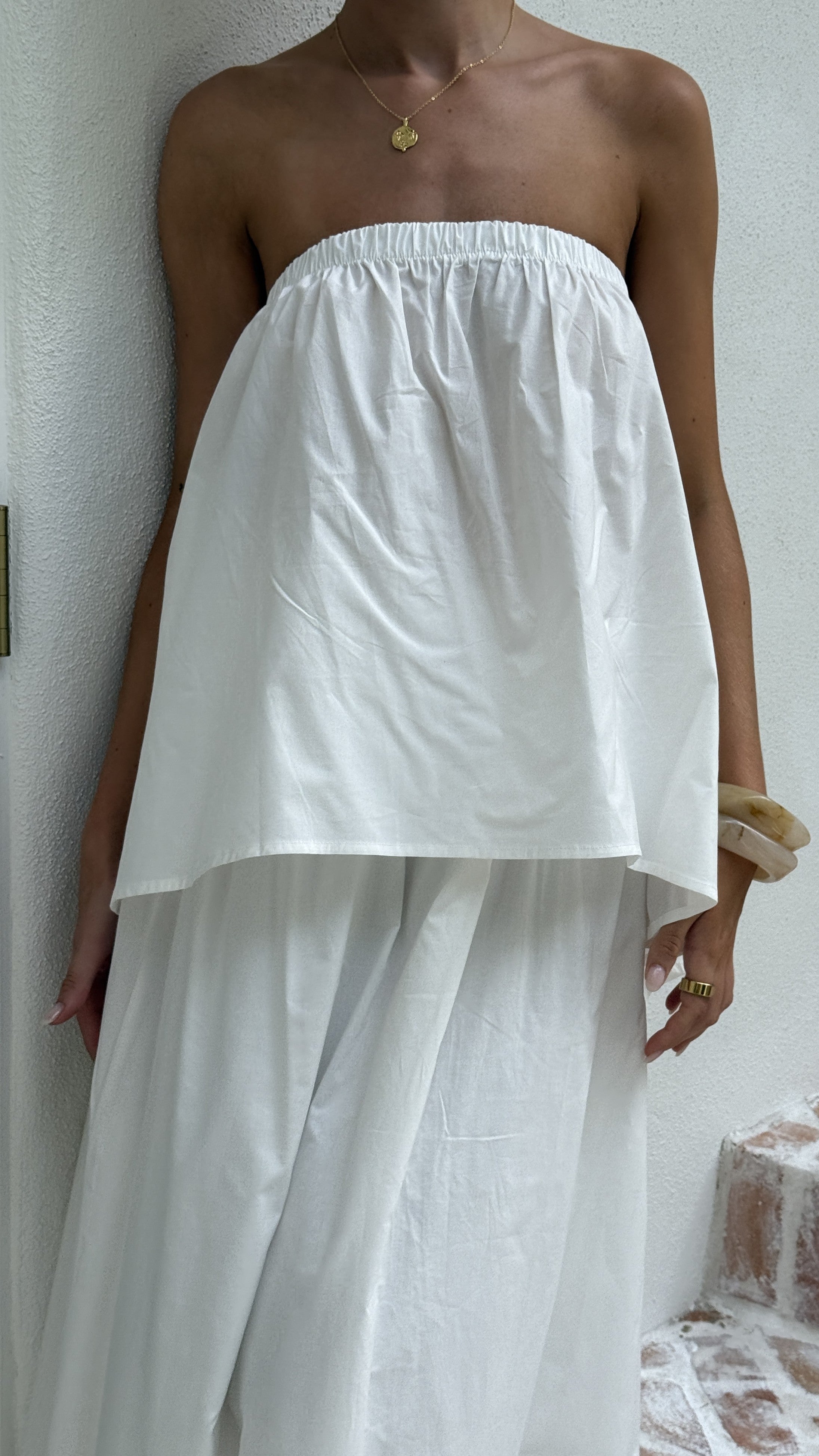 Makala Strapless Top and Maxi Skirt Set - White - Billy J