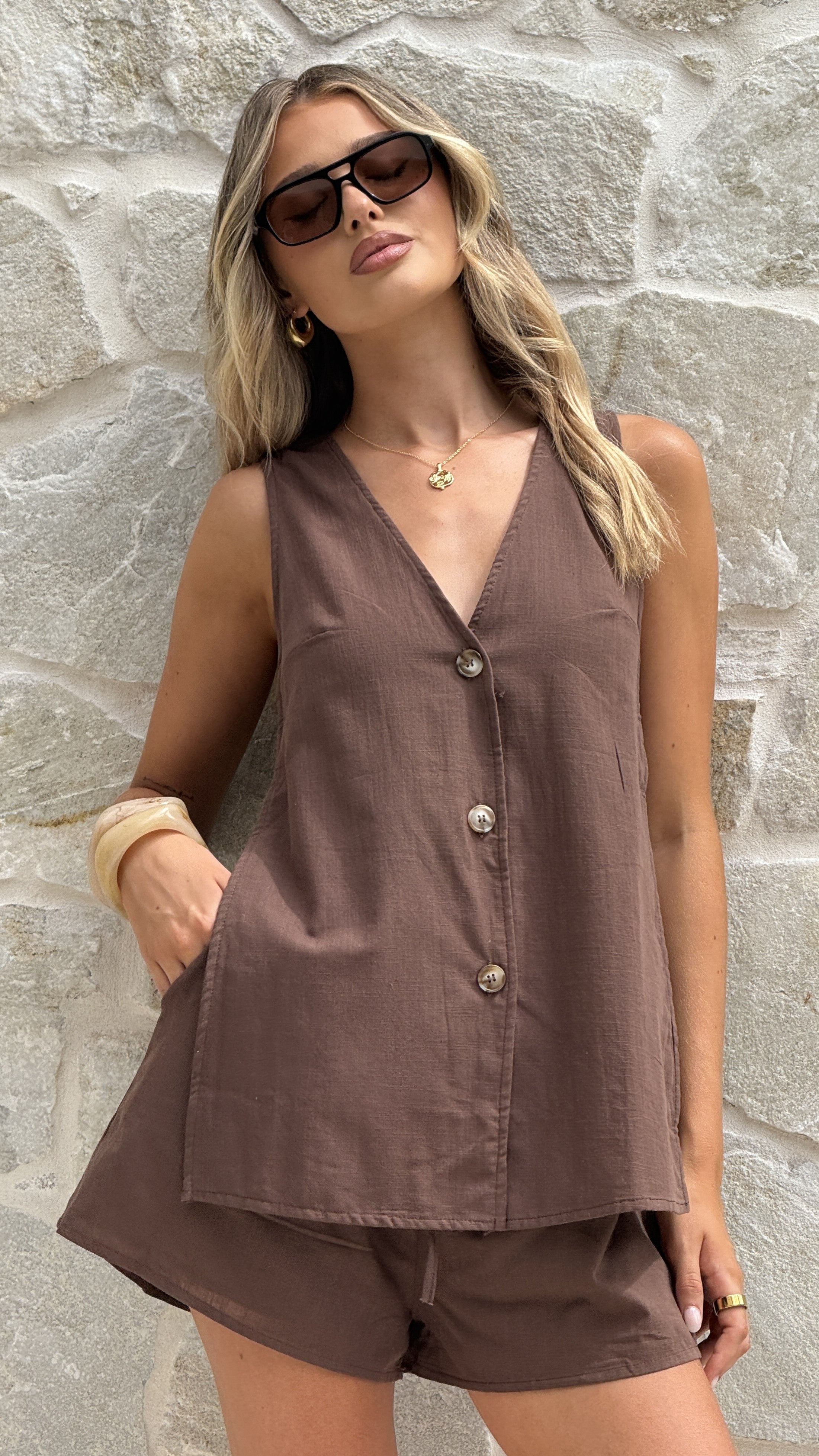 Hayley Vest and Shorts Set - Chocolate - Billy J
