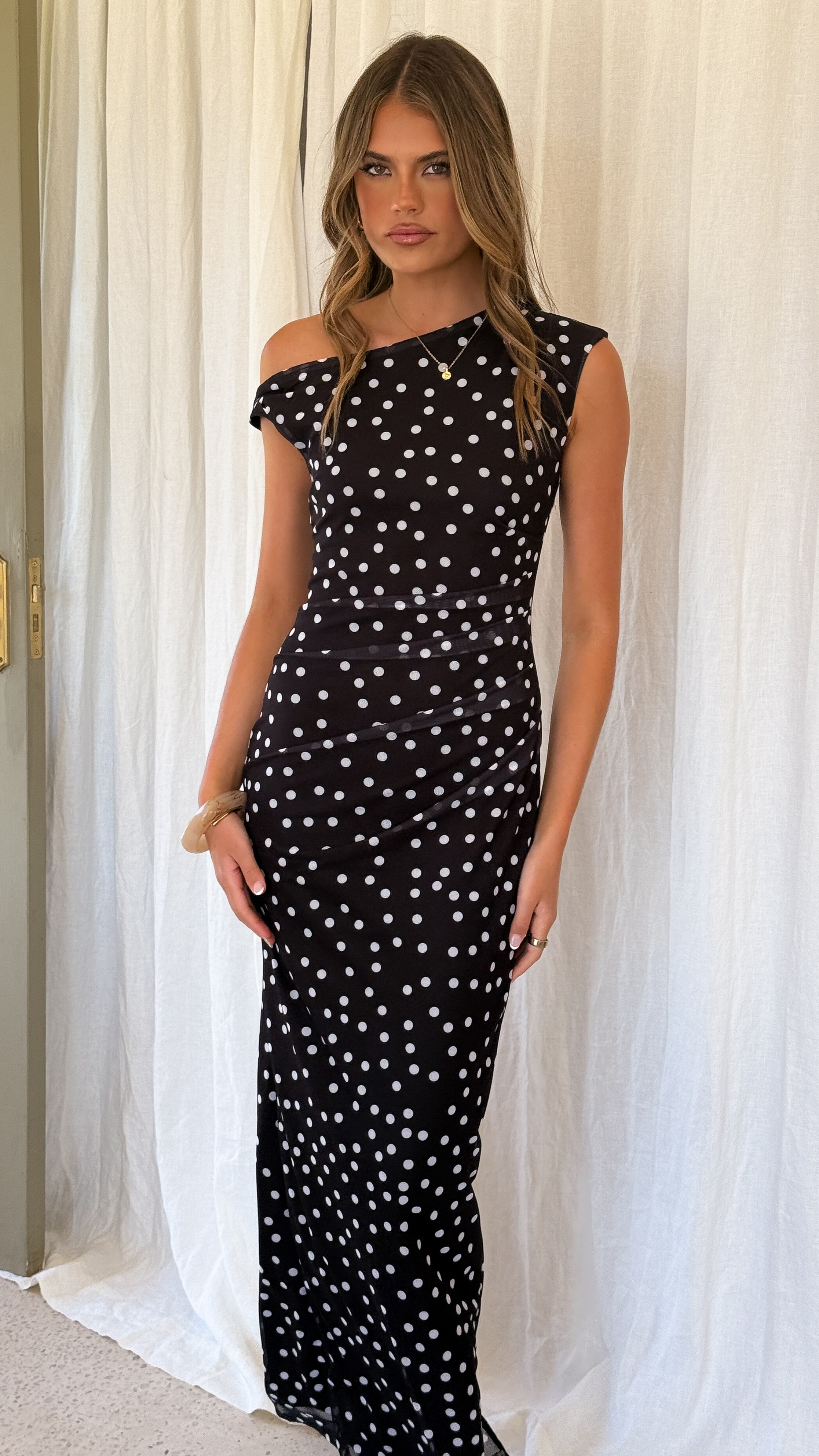 Lilani Maxi Dress - Black/White Polka Dot - Billy J
