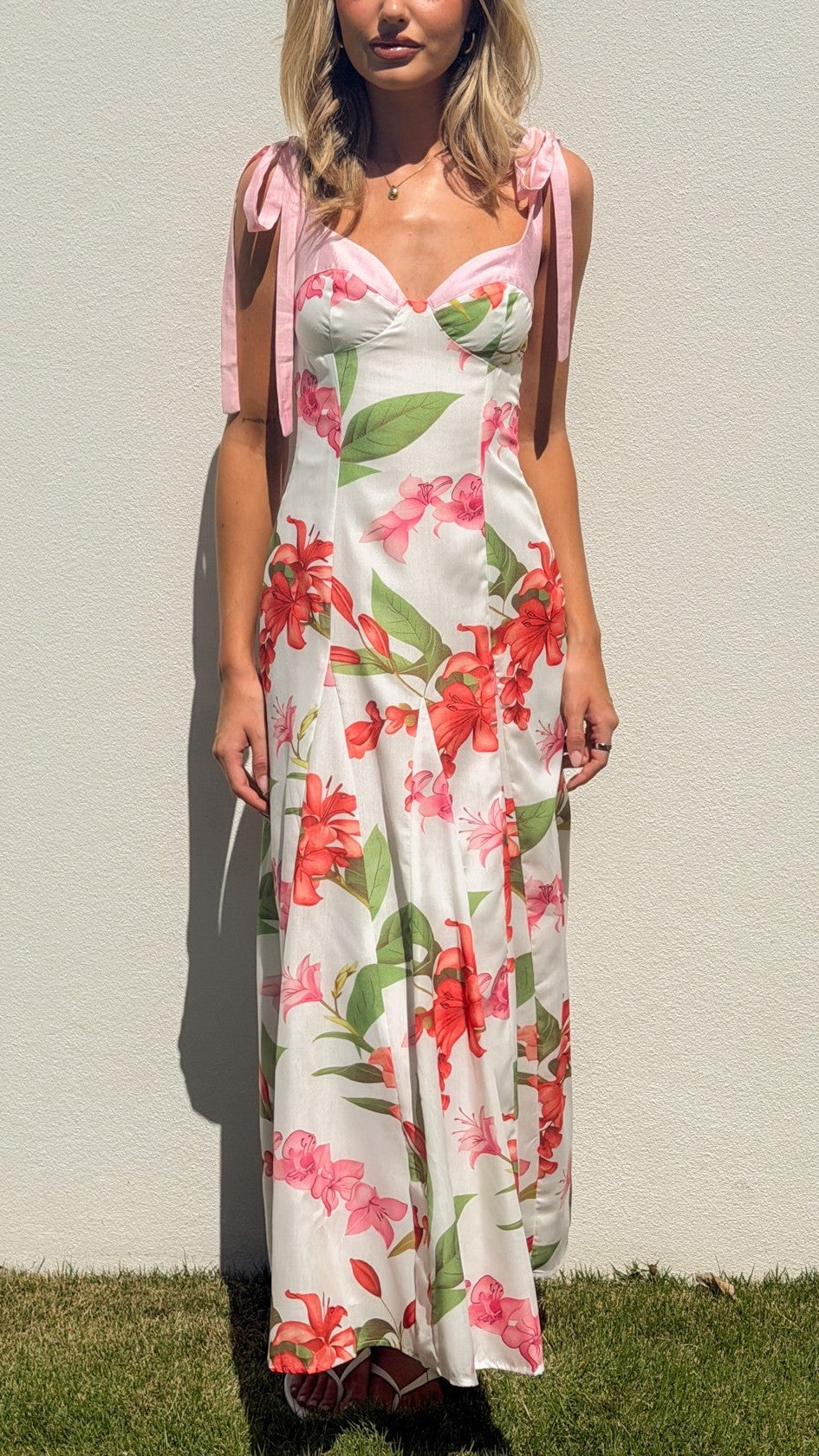 Molly Maxi Dress - White/Pink Floral - Billy J