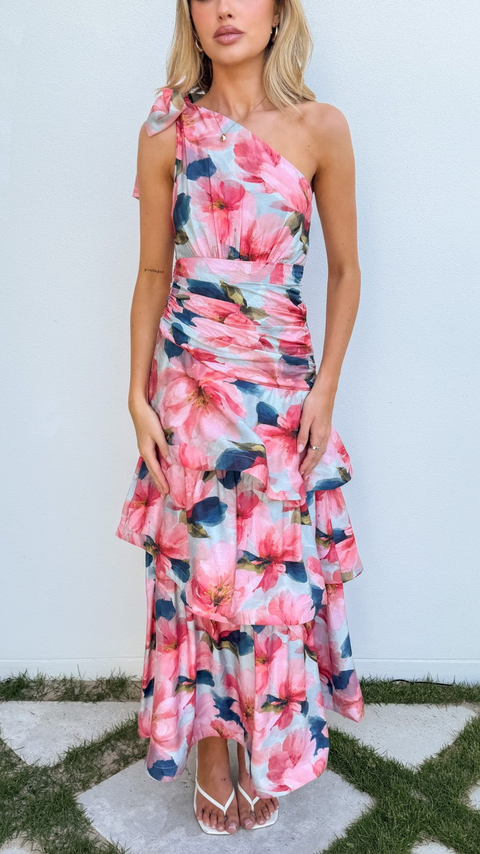 Odilie One Shoulder Maxi Dress - Azure Bloom - Billy J