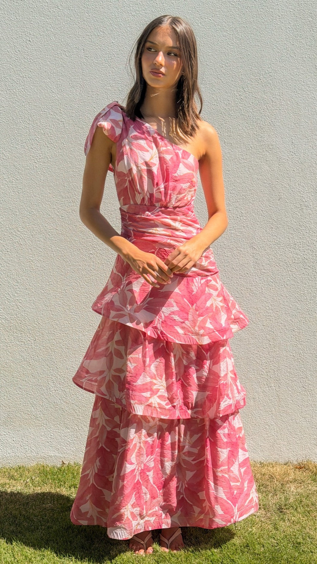 Odilie One Shoulder Maxi Dress - Pink Paradise - Billy J
