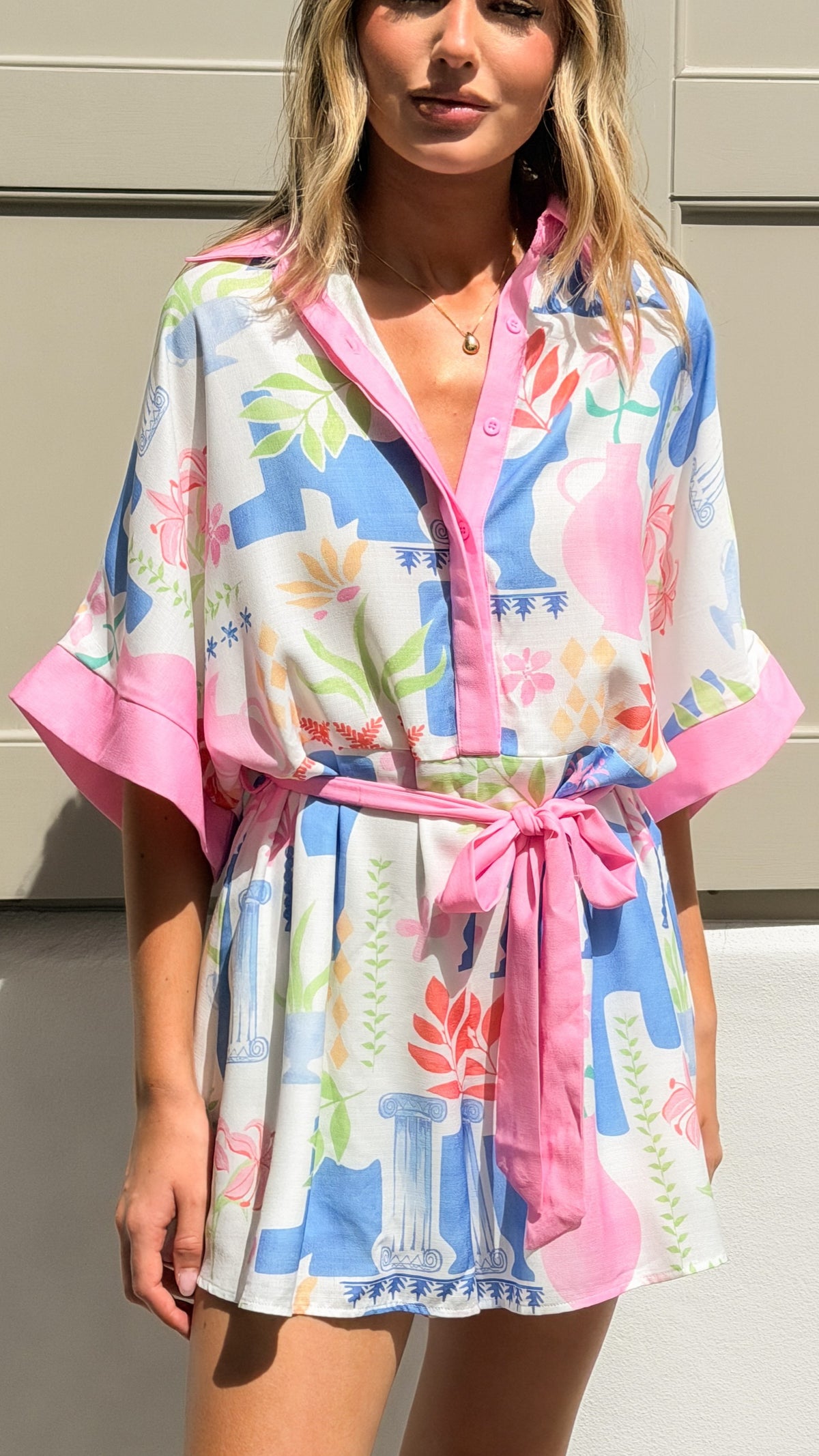Carmen Playsuit - Blue/Pink Print - Billy J