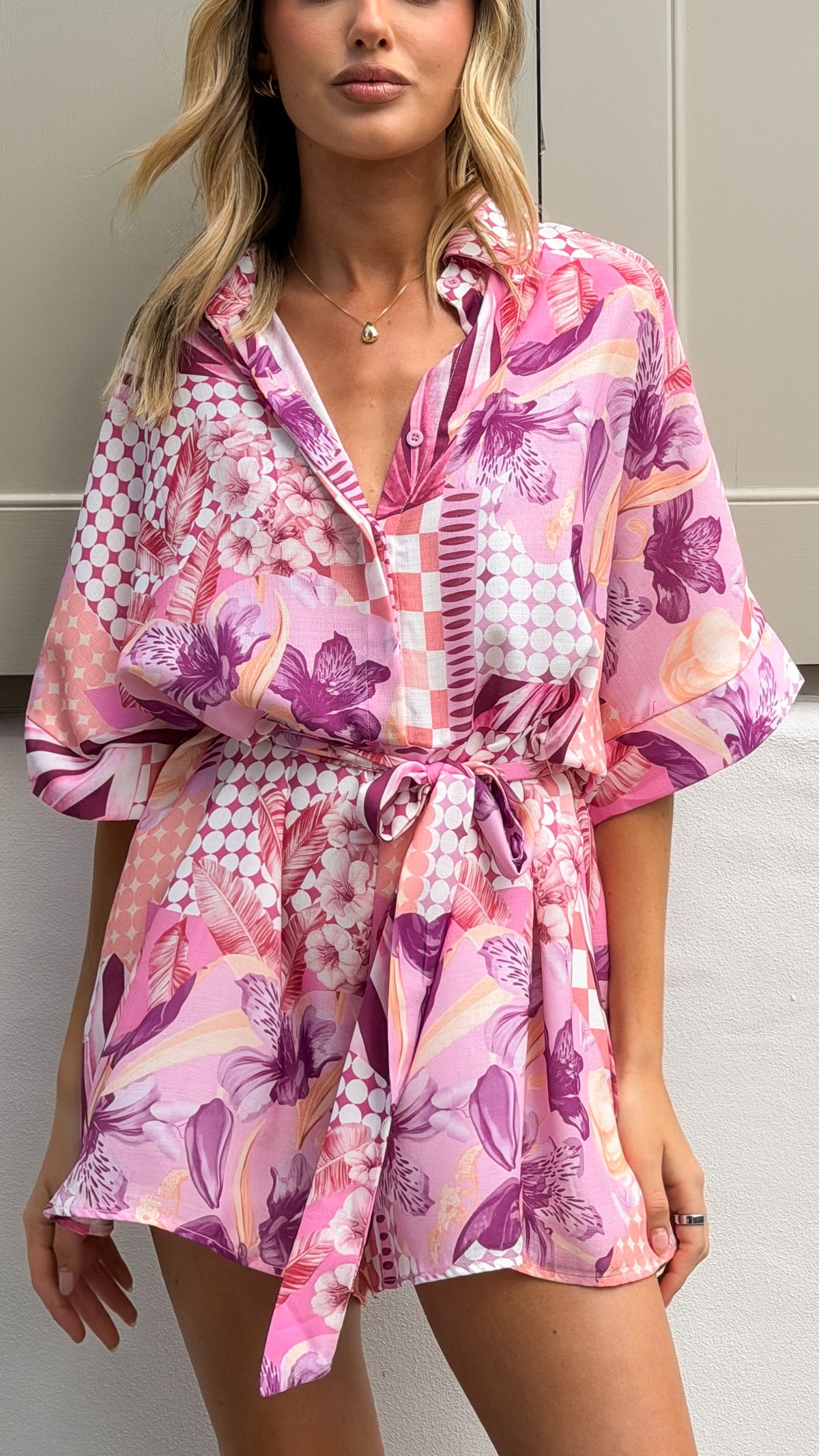 Farrah Playsuit - Pink Abstract - Billy J