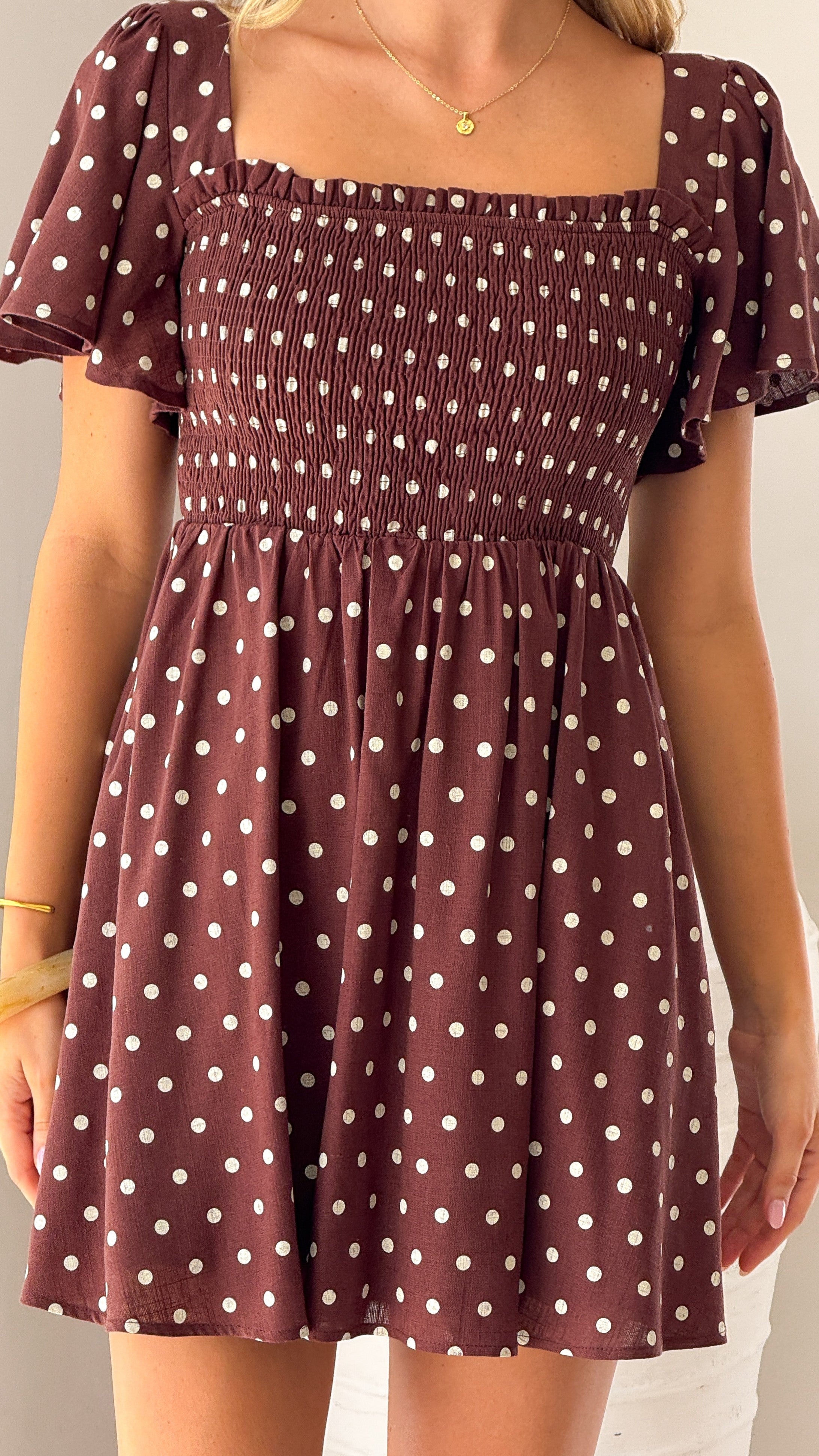 Molly Mini Dress - Chocolate/Nude Spot - Billy J