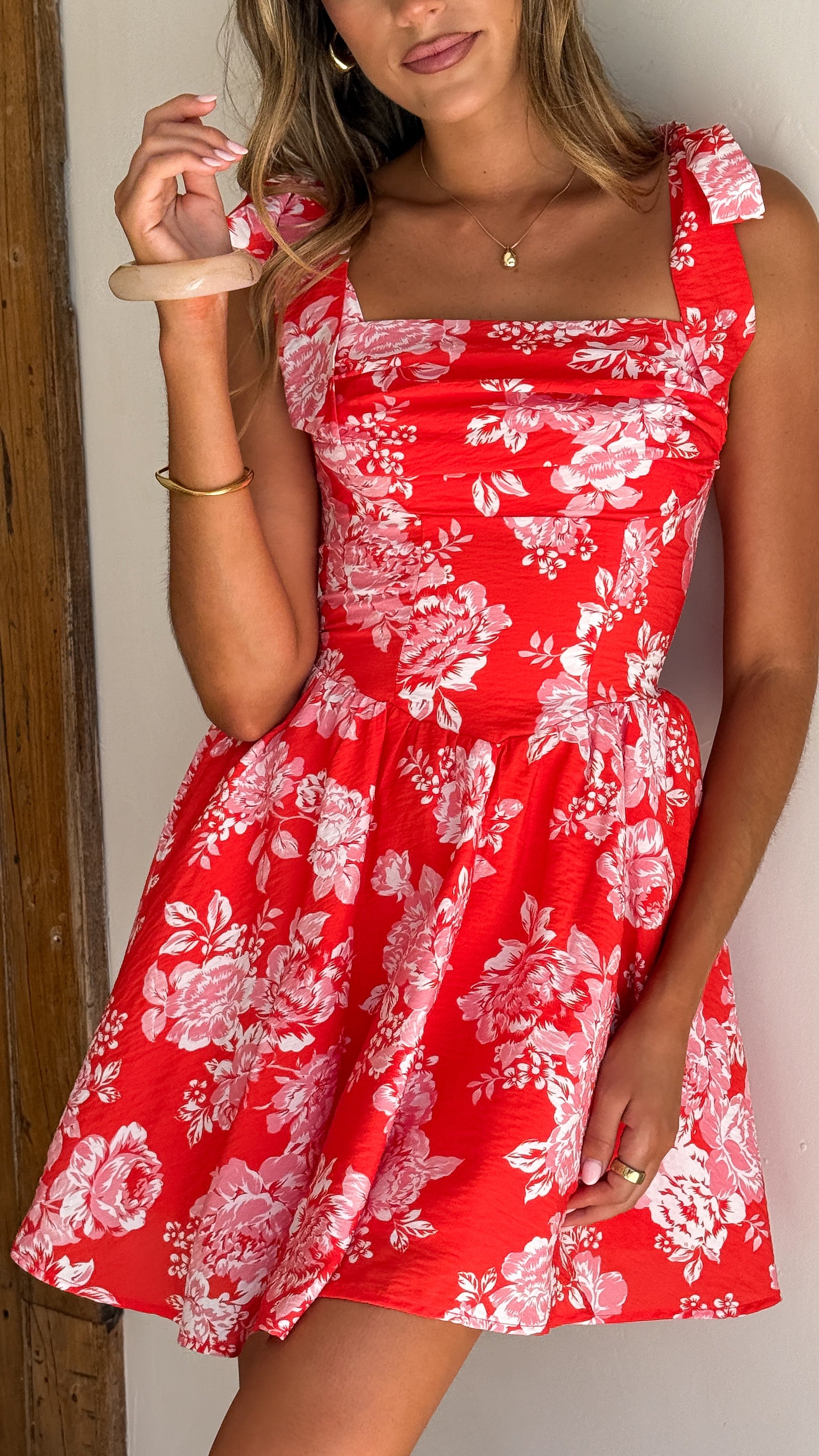 Haisley Mini Dress - Red Floral - Billy J