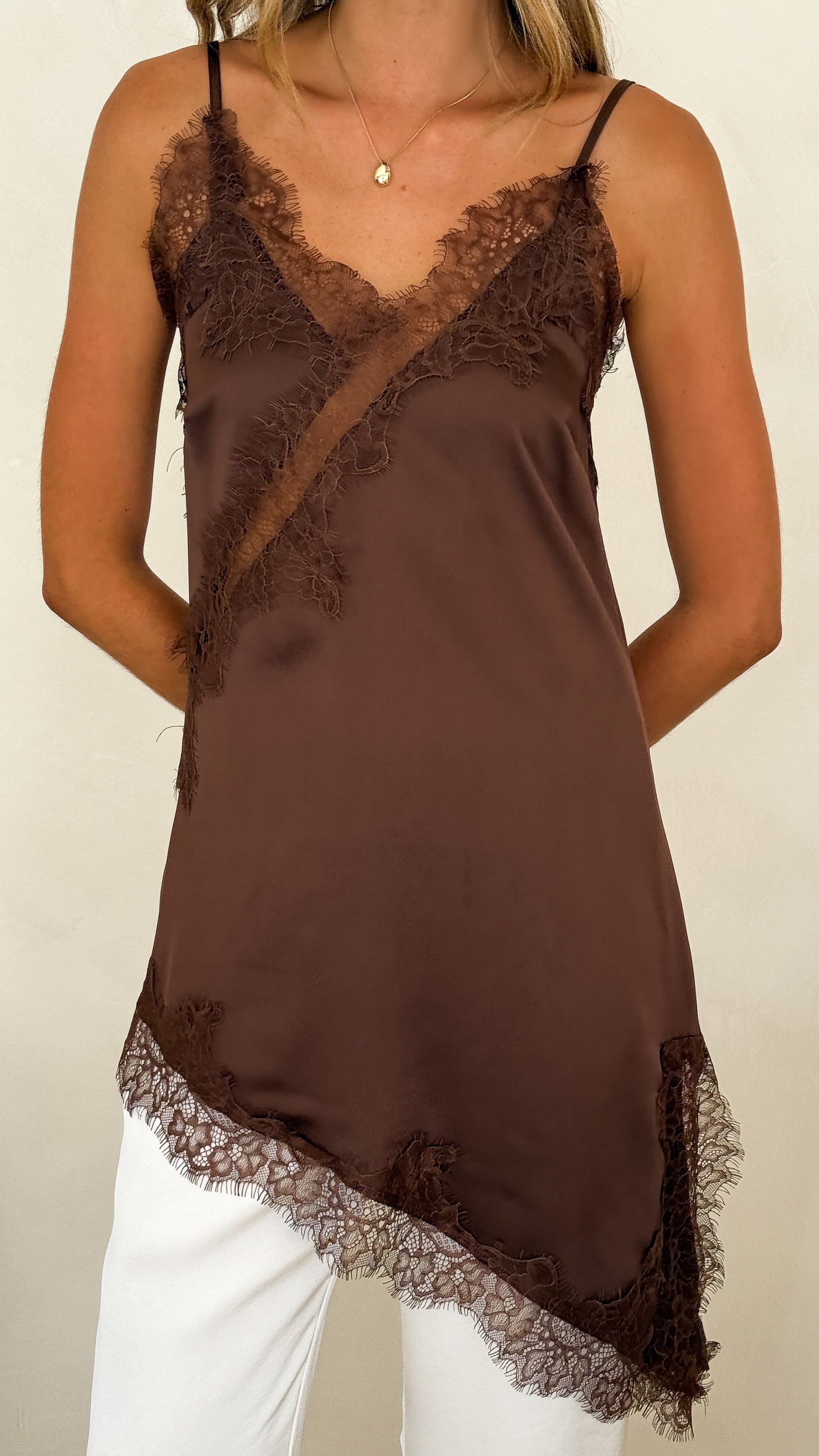 Sayuri Satin Lace Mini Tunic - Chocolate - Billy J