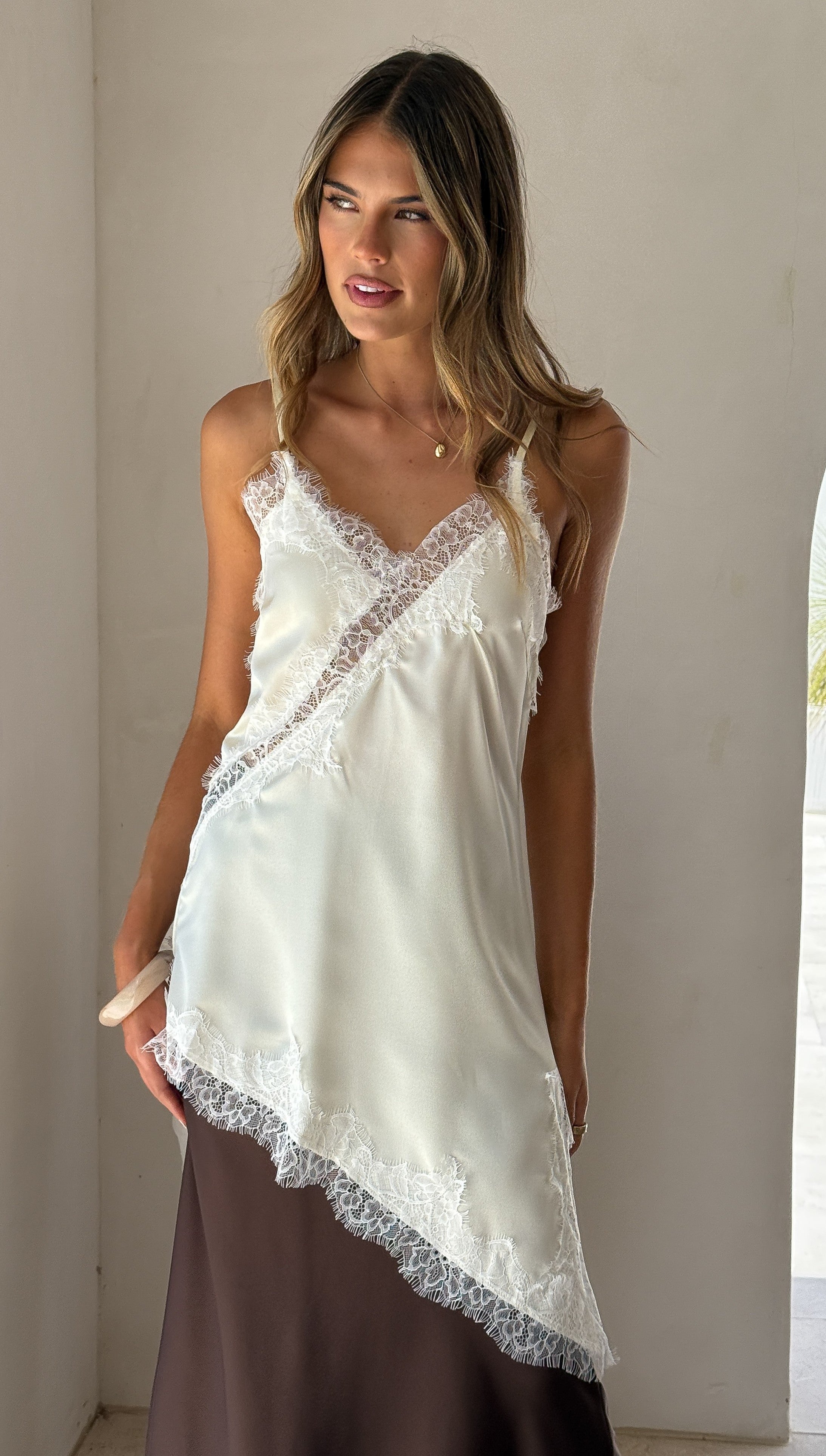 Sayuri Satin Lace Mini Tunic - Cream - Billy J