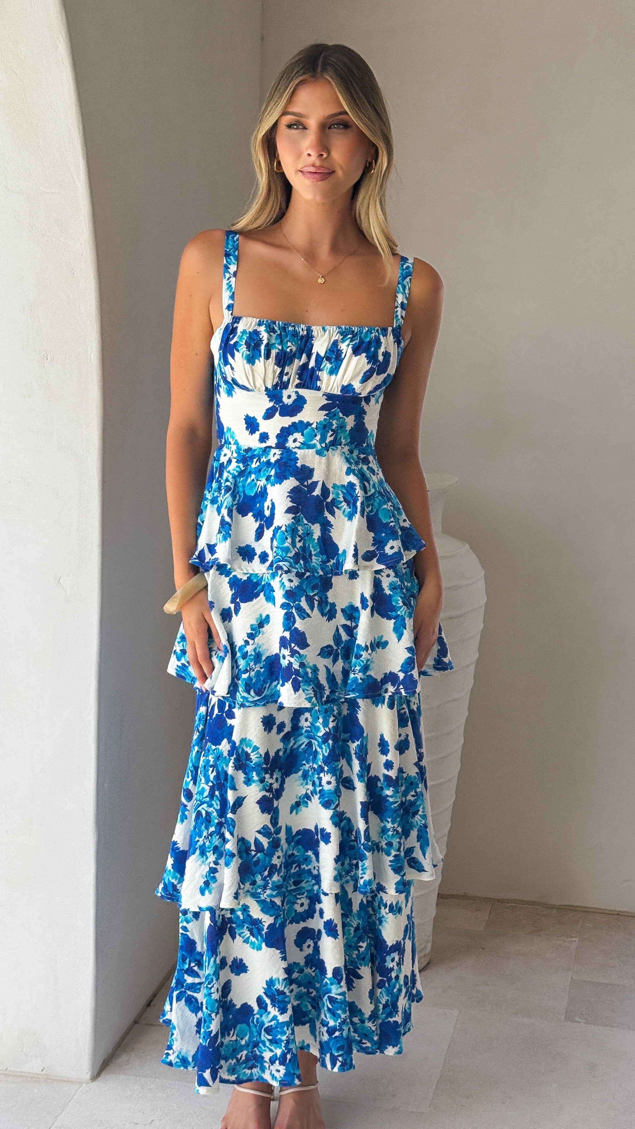 Odilia Maxi Dress - Blue/White Floral - Billy J