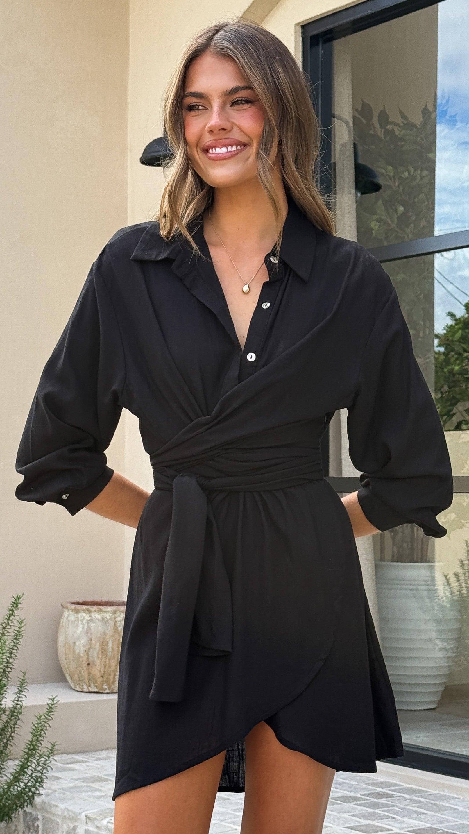 Zaida Shirt Mini Dress - Black - Billy J