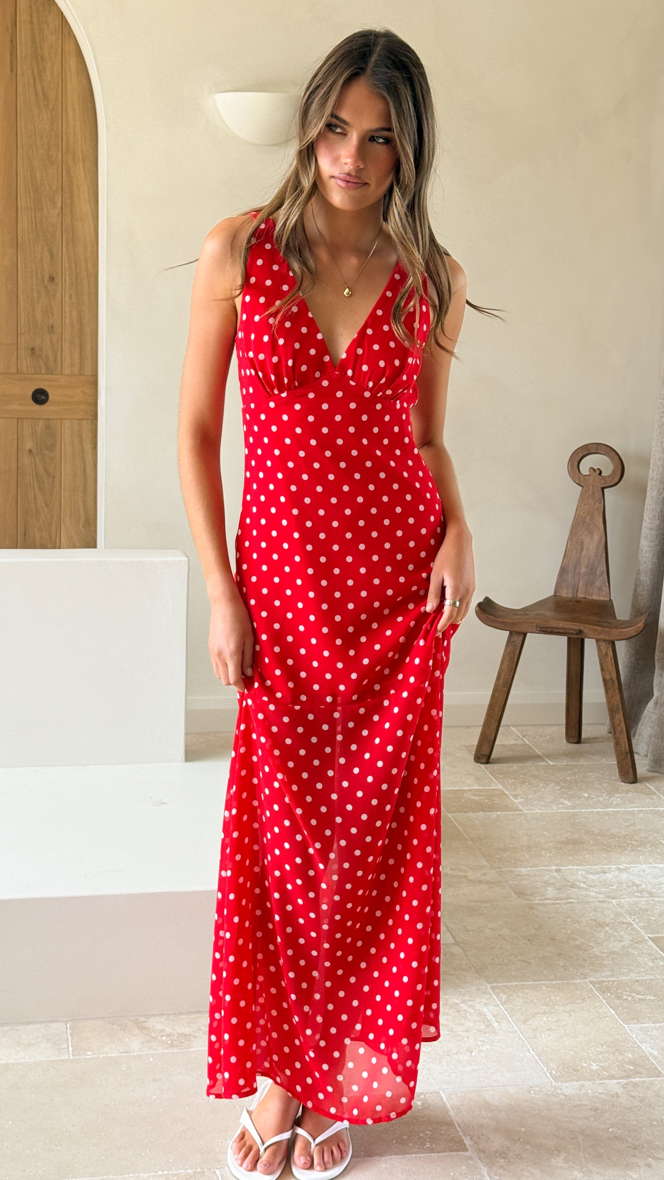 Oriella Maxi Dress - Red Polka - Billy J
