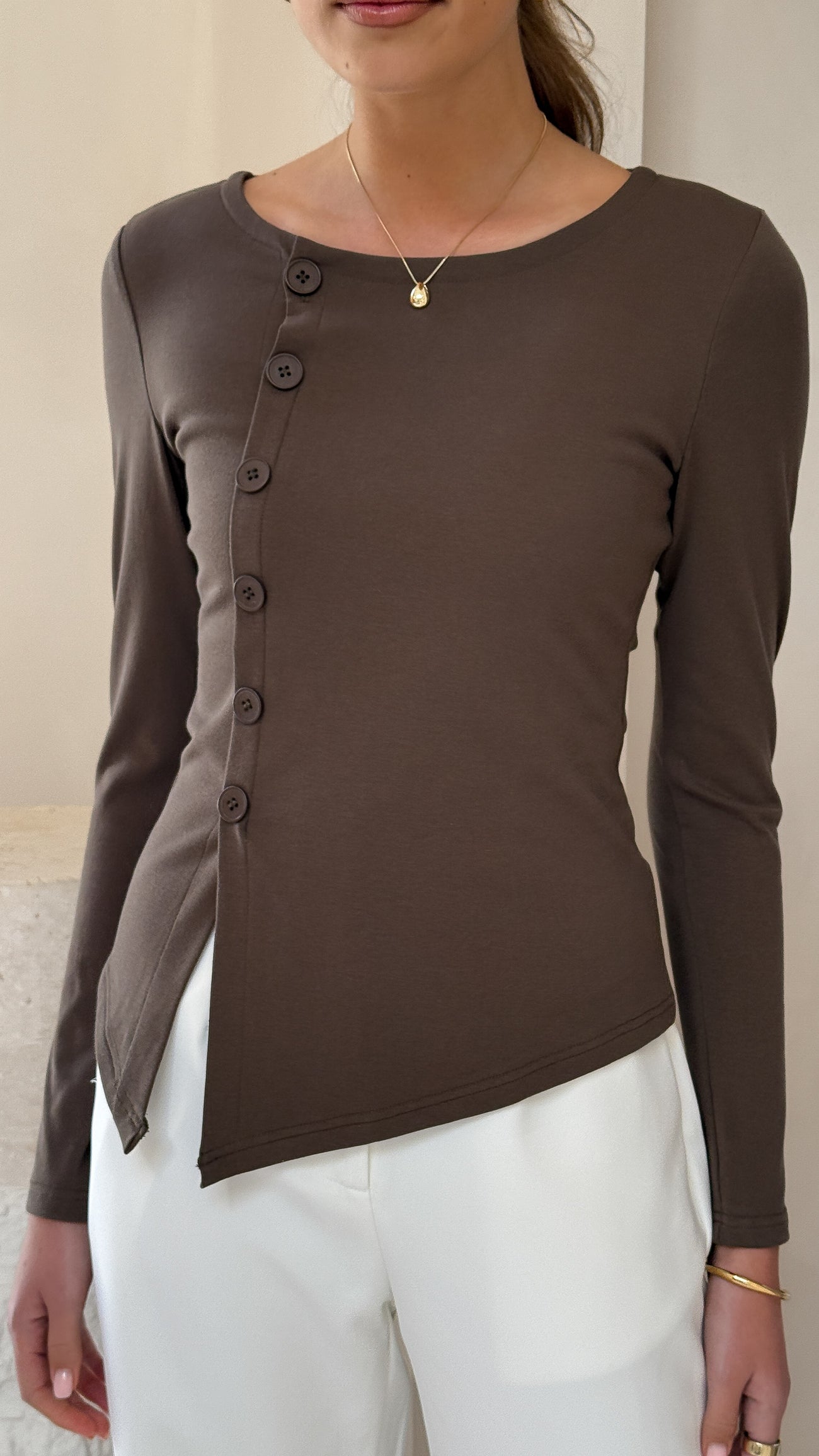 Addison Long Sleeve Top - Brown - Billy J