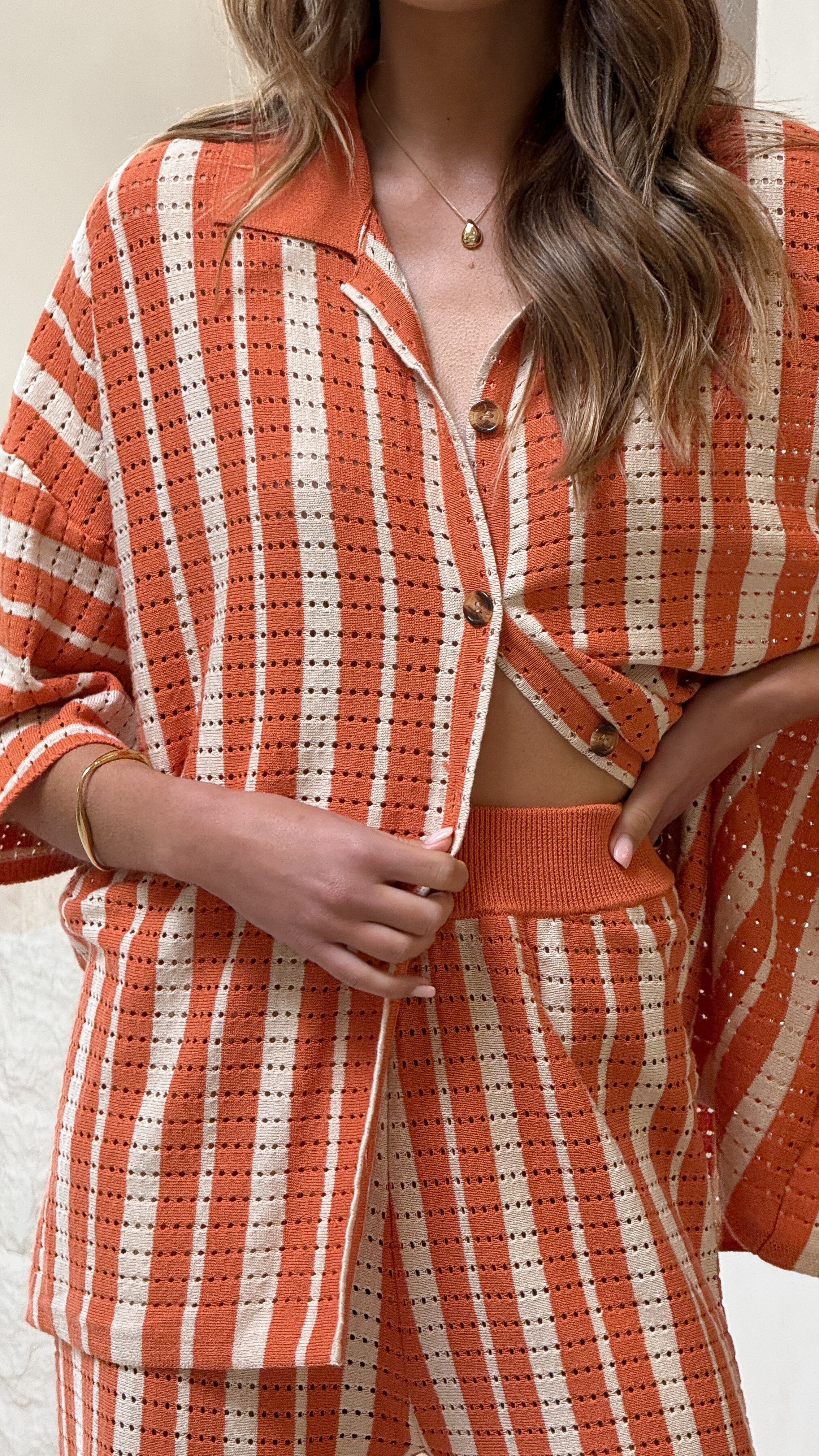 Layla Button Up Knit Shirt - Orange - Billy J