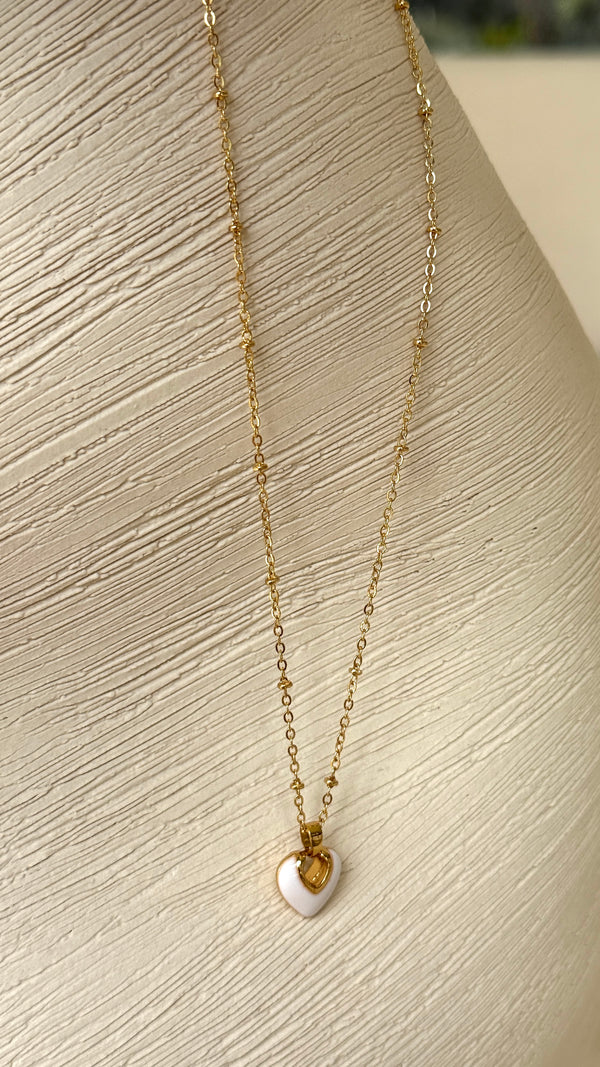 Jules Heart 18K Gold Plated Necklace - White - Billy J