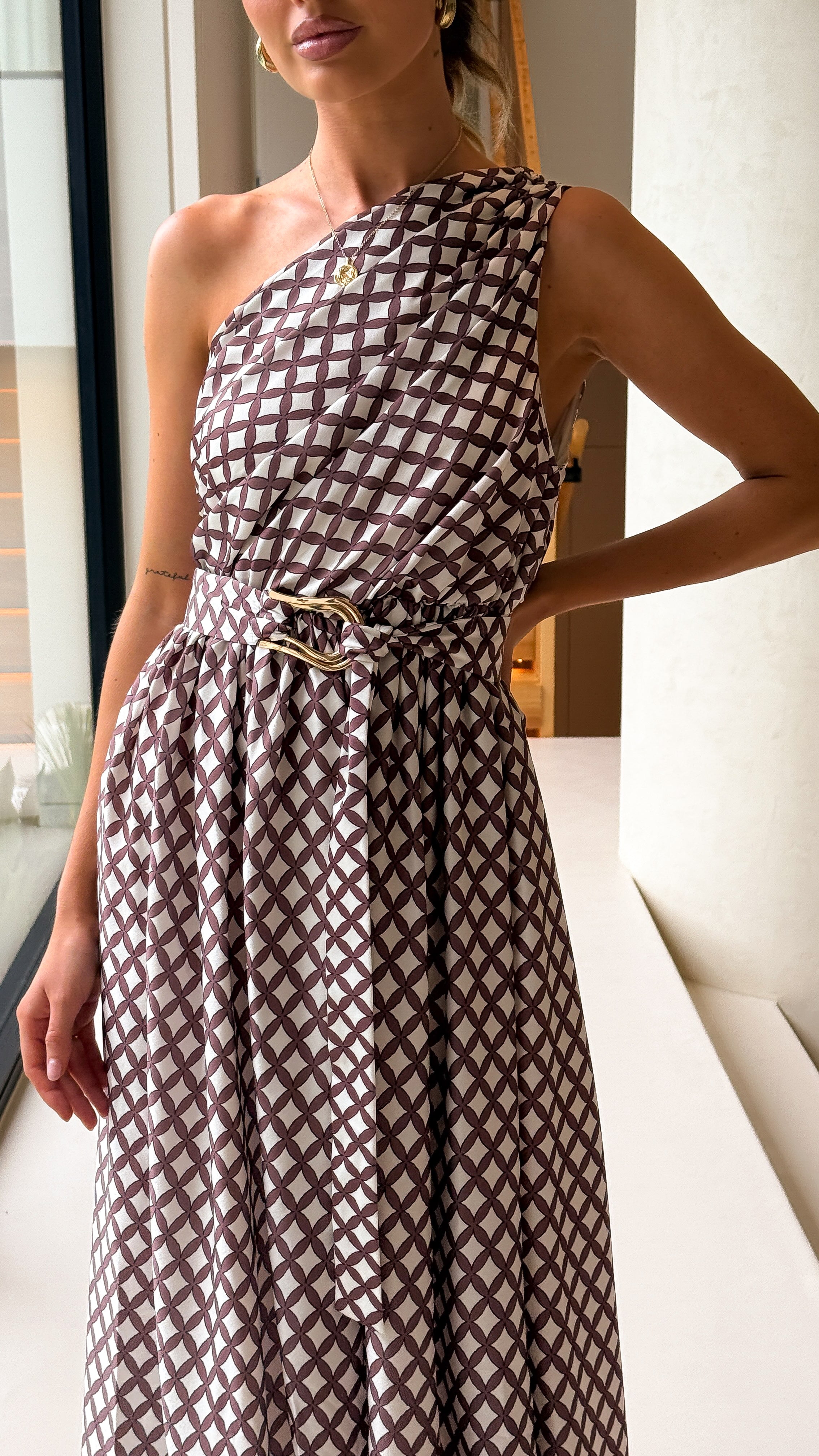 Hadas Maxi Dress - Chocolate/White Check - Billy J