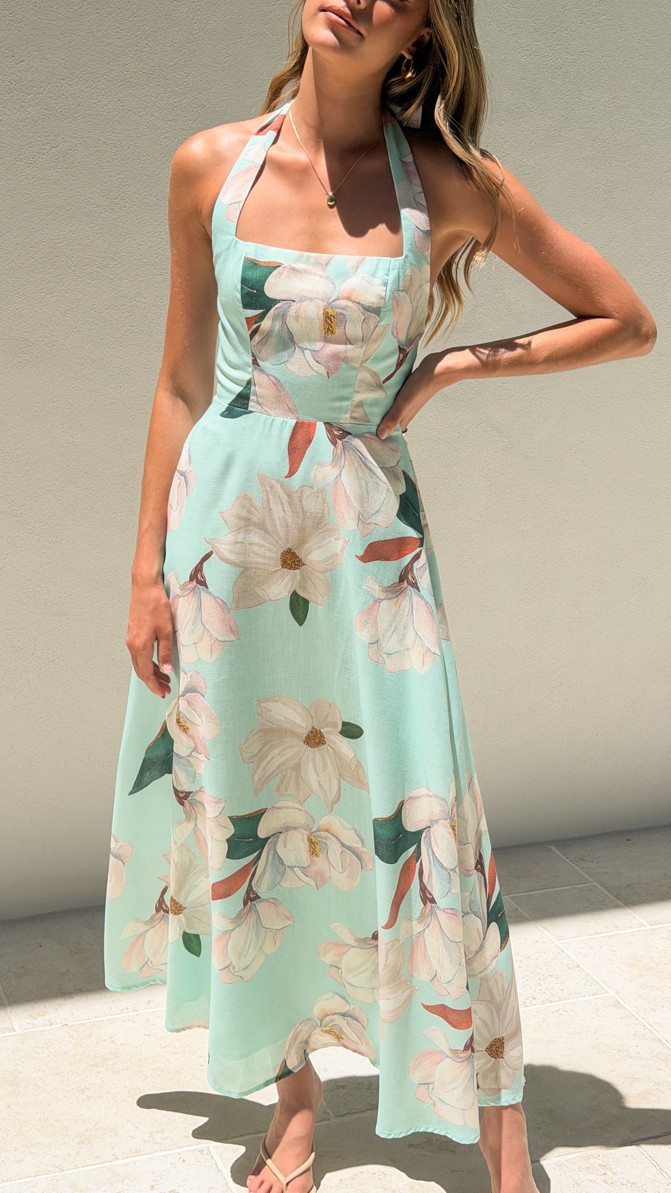 Madelyn Maxi Dress - Aqua/White Floral - Billy J