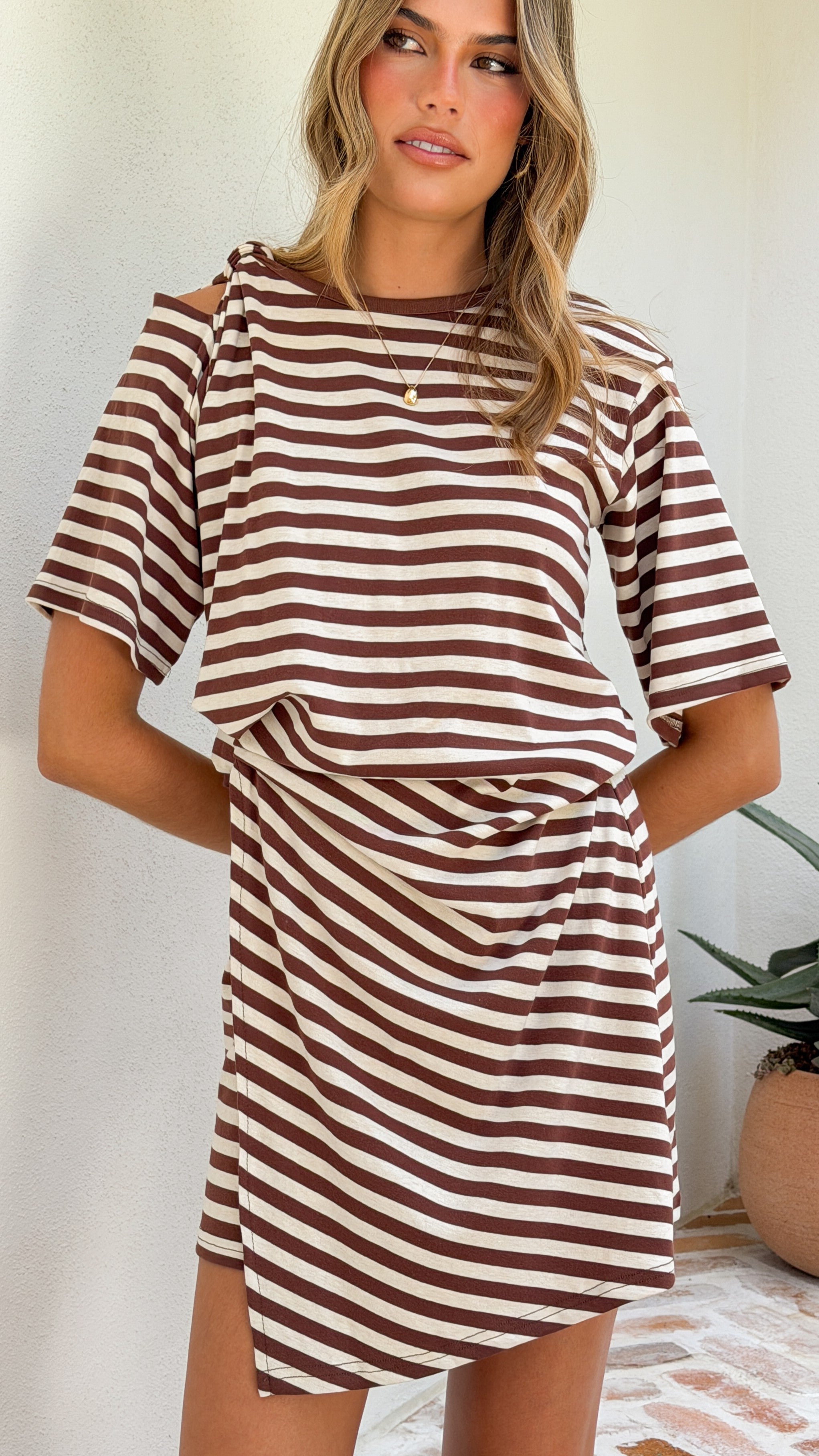 Adelia Mini Dress - Chocolate Stripe - Billy J