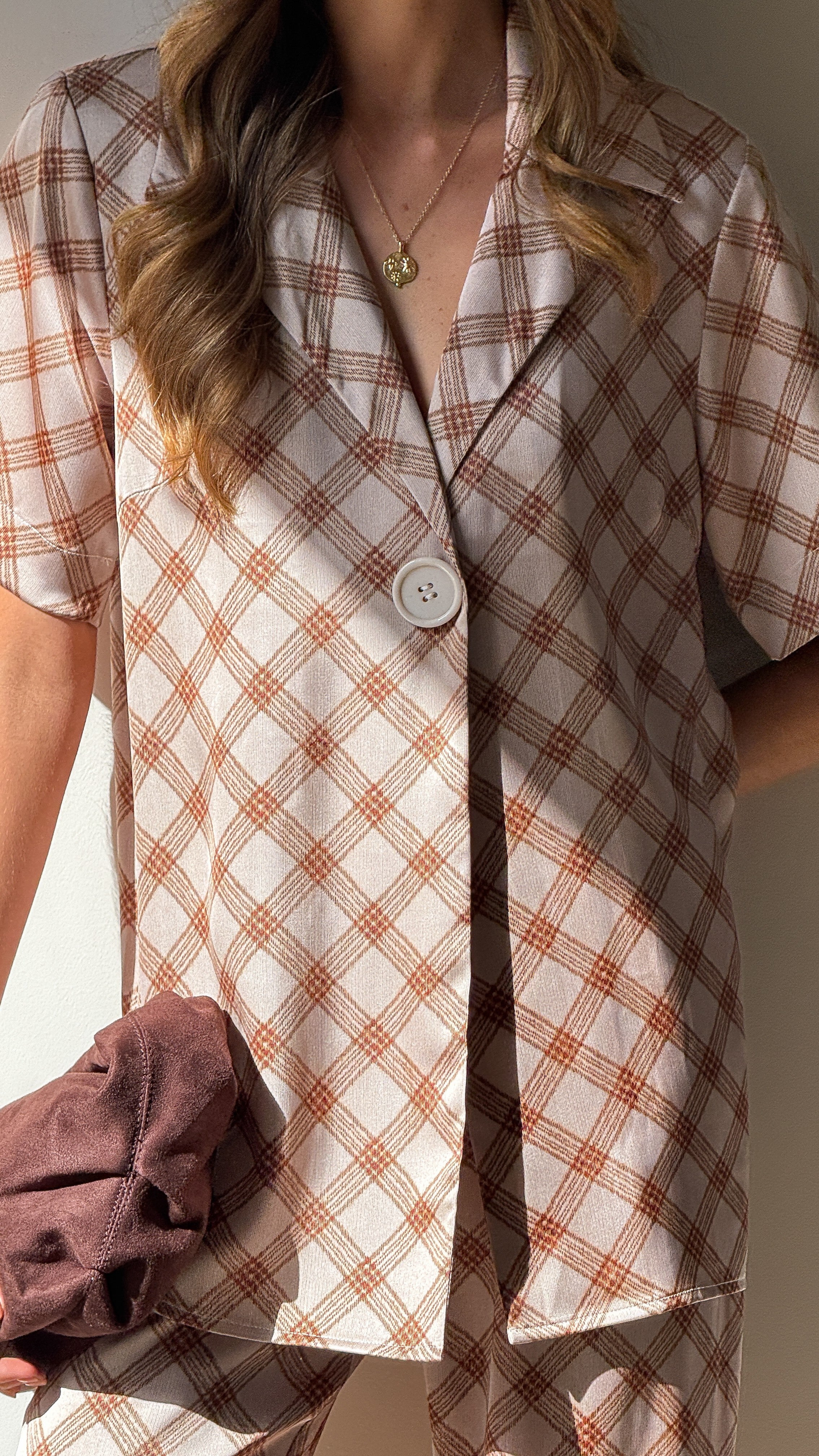 Imogen Button Shirt - Brown Plaid - Billy J