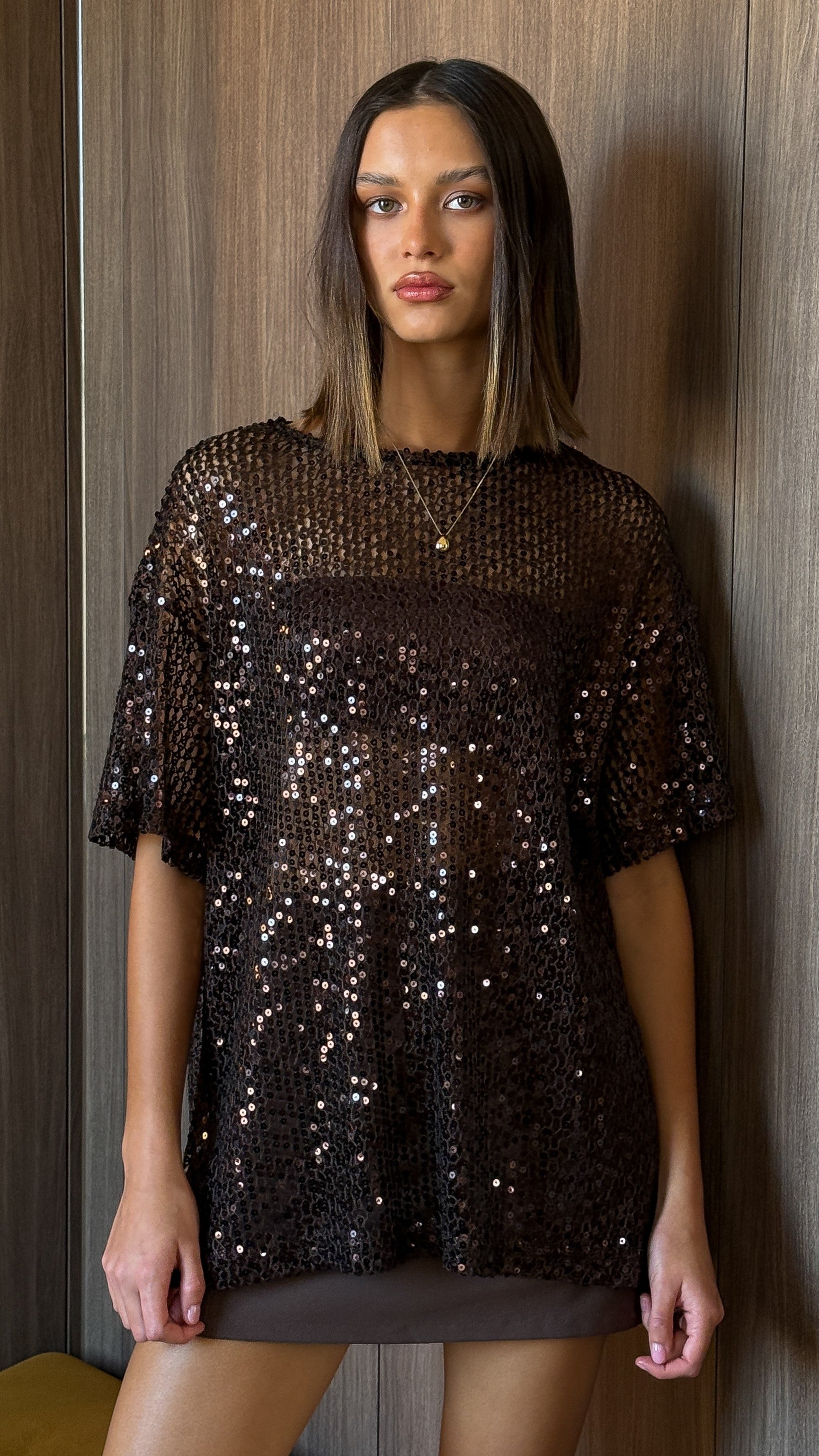 Varni Oversized Sequins Tee - Chocolate - Billy J