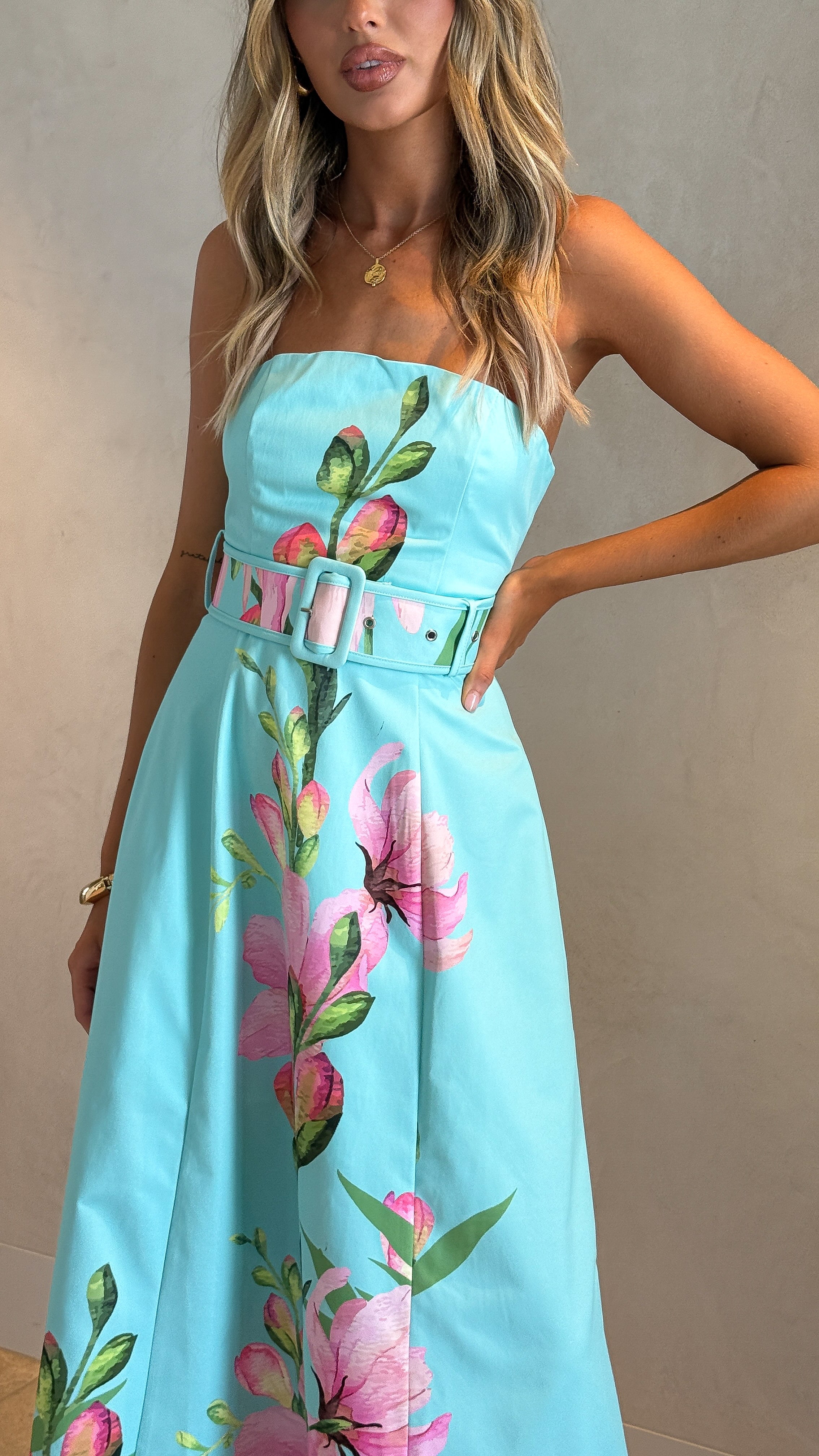 Clove Midi Dress - Blue/Pink Floral - Billy J