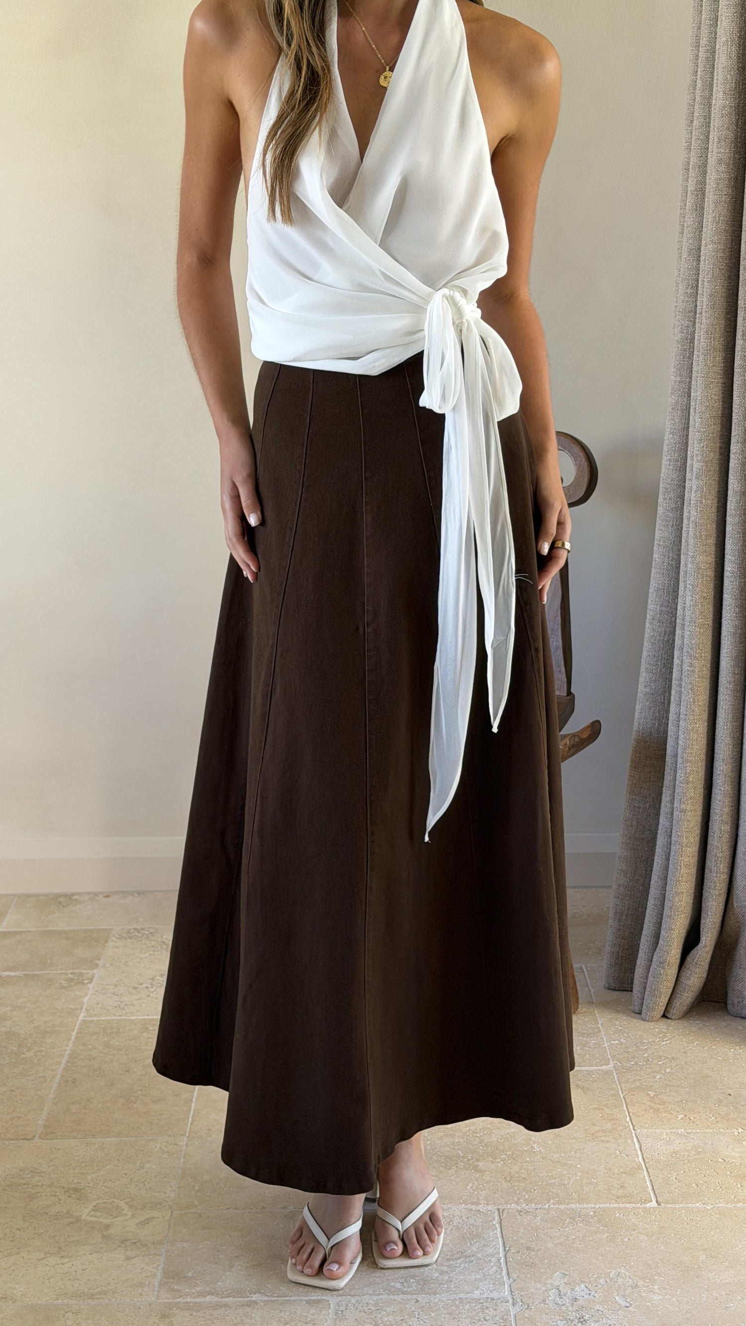 Zira Denim Maxi Skirt - Chocolate - Billy J