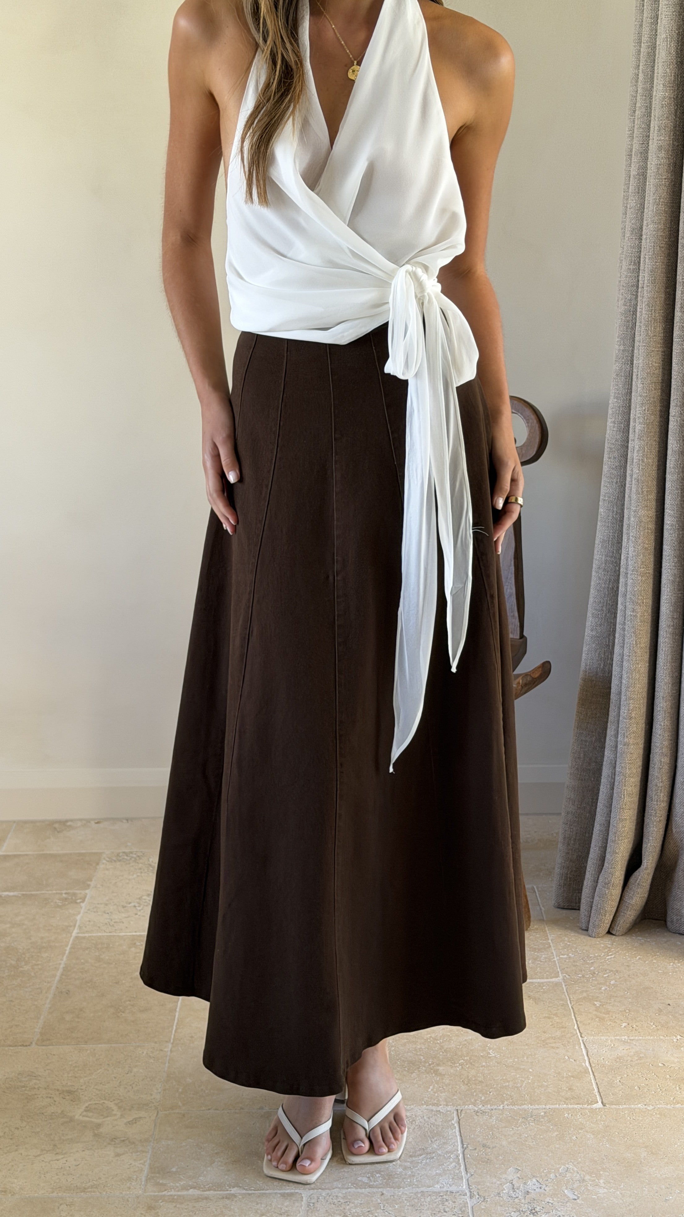 Zira Denim Maxi Skirt - Chocolate - Billy J
