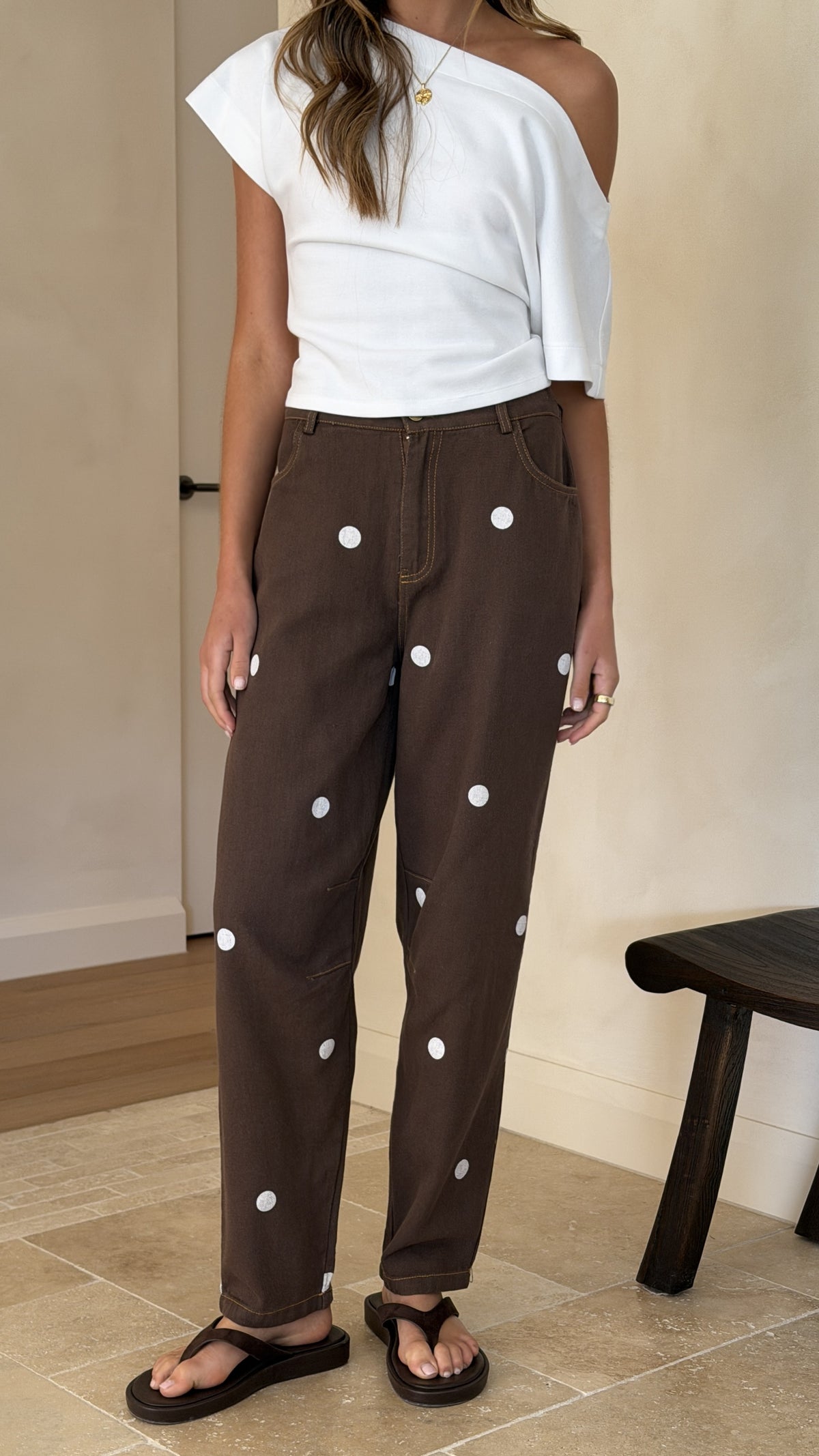 Cleora Barrel Jeans - Chocolate Polka - Billy J